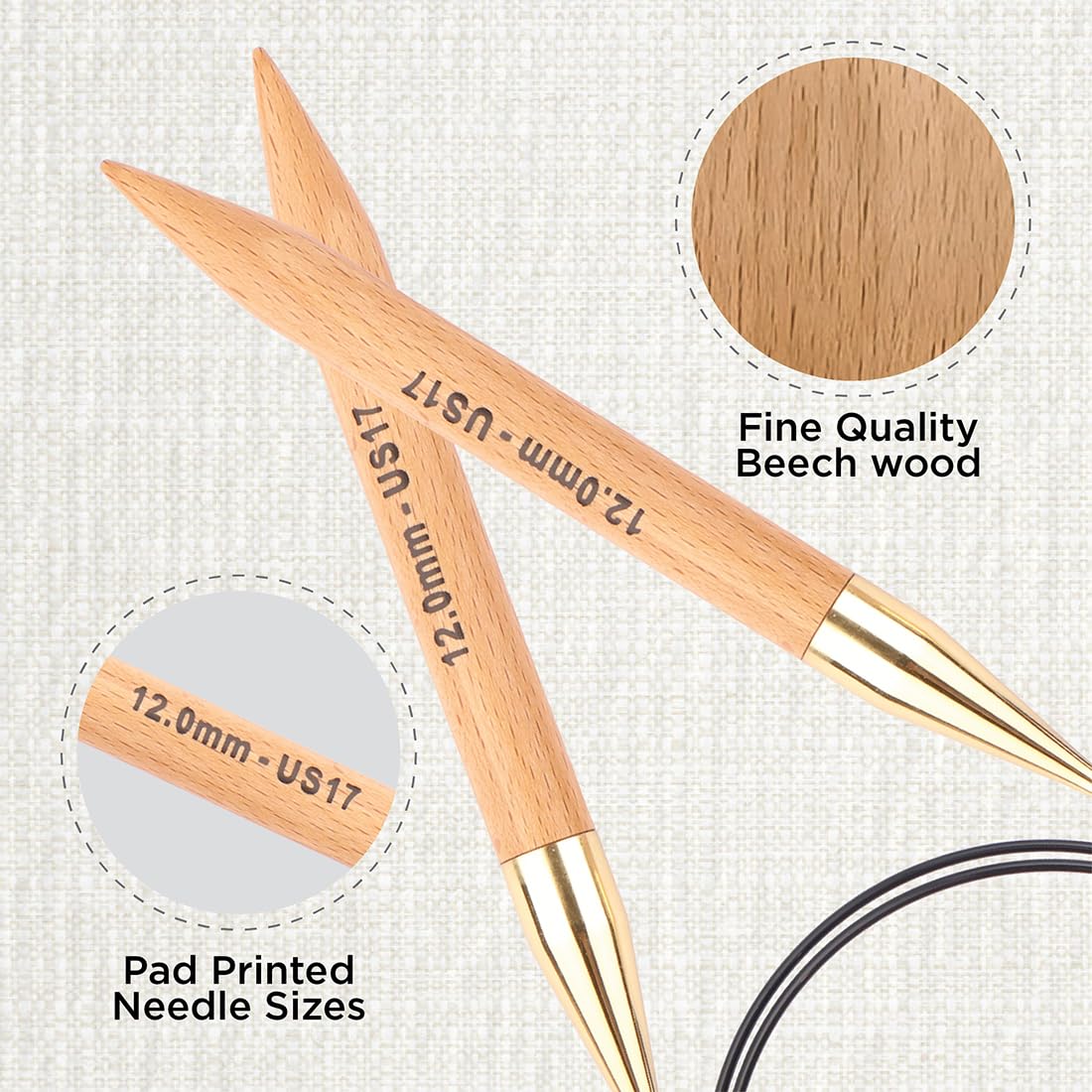 KnitPro Basix Beech Fixed Circular Needles - 100cm (40in) Length | 12.00mm Diameter 2