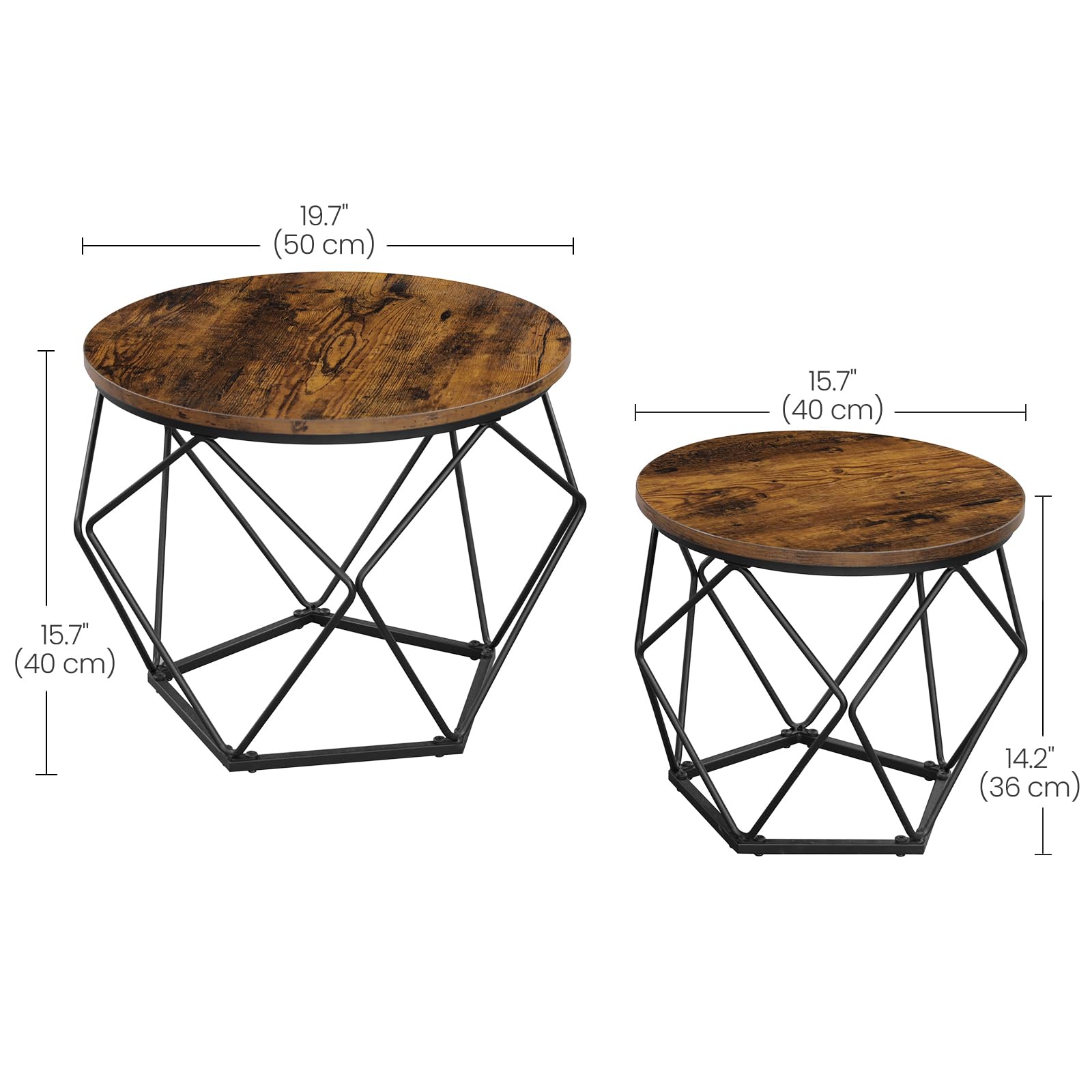 VASAGLE Set of 2 Industrial Coffee Tables - Rustic Brown/Black | Chipboard & Steel | Max Load 20kg 3