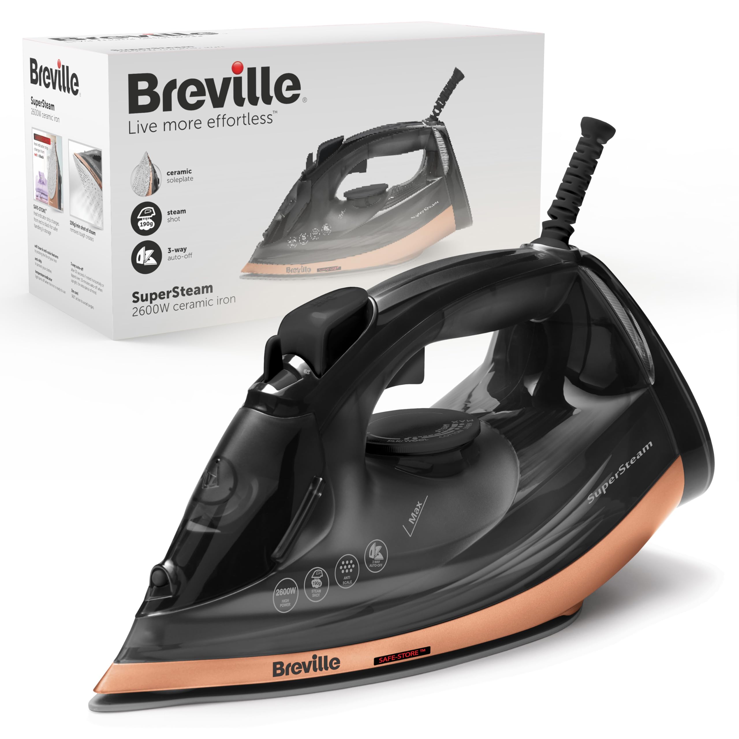 Breville SuperSteam Steam Iron - 2600W Power | 190g/min Steam Shot | Ceramic Soleplate