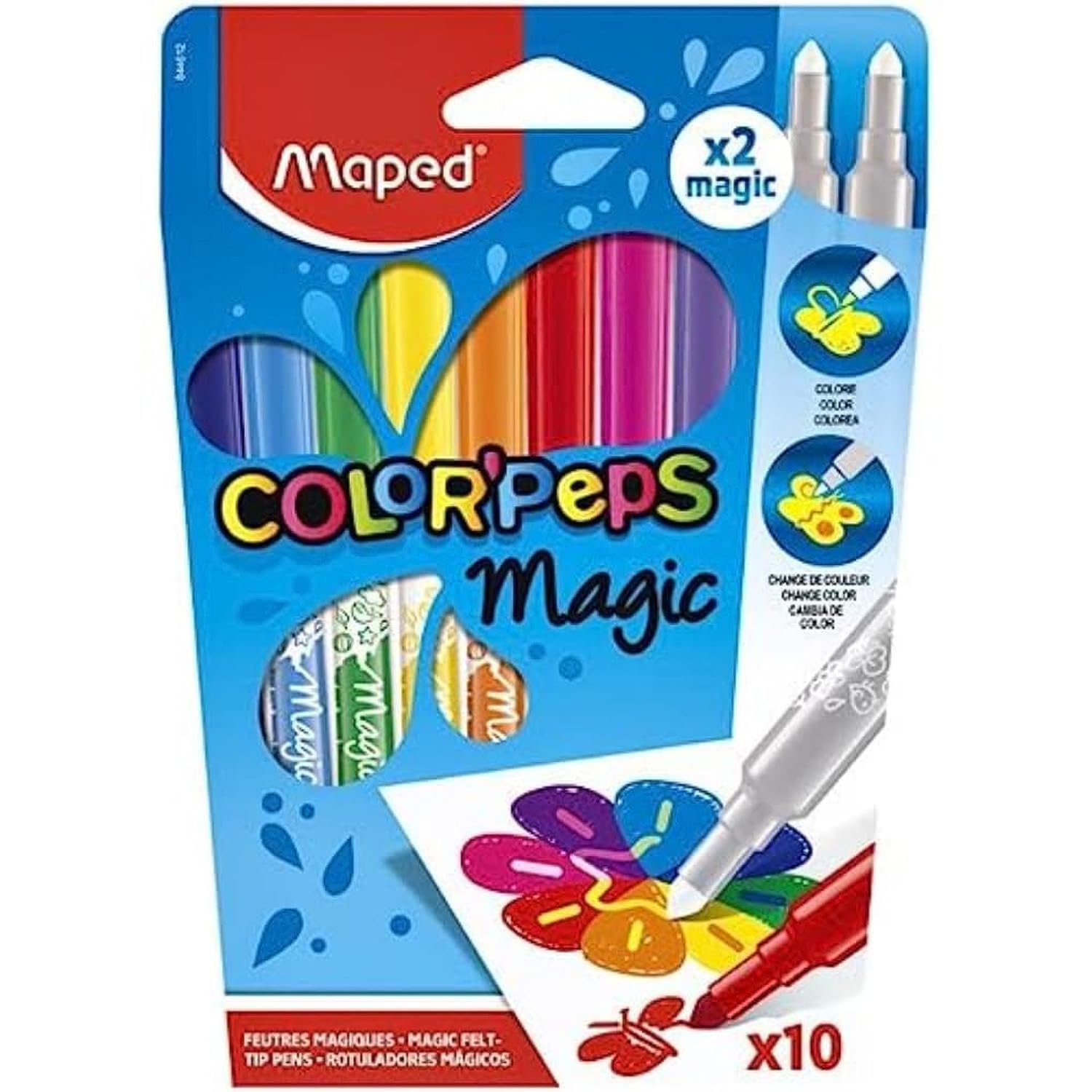 Maped Color'Peps Magic Colour Reveal Felt Tip Pens - 10 Count Pack | Durable Conical Tip 1