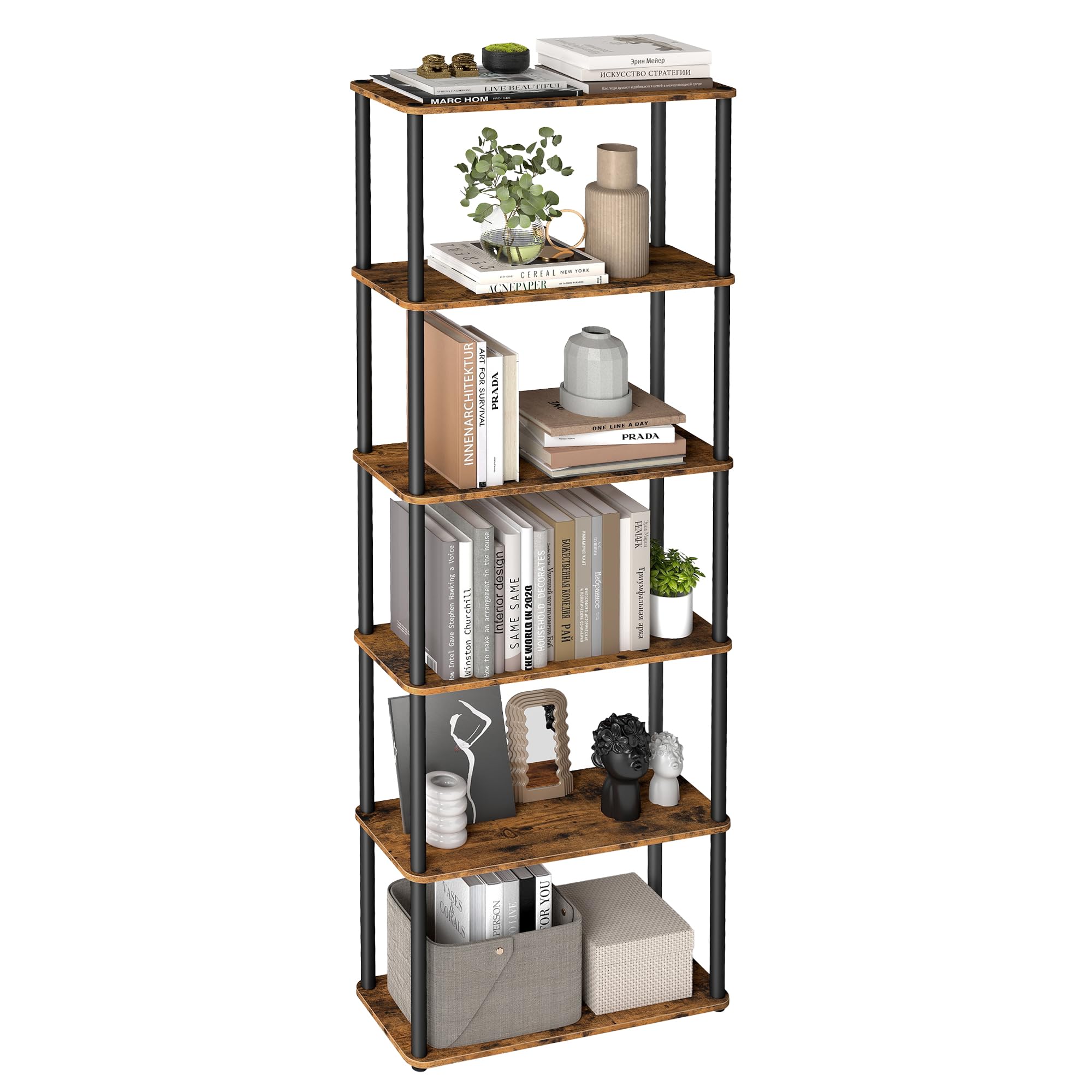 VASAGLE 6-Tier Standing Shelf Unit - Toolless Assembly | 48kg Max Load | Rustic Brown/Ink Black 1