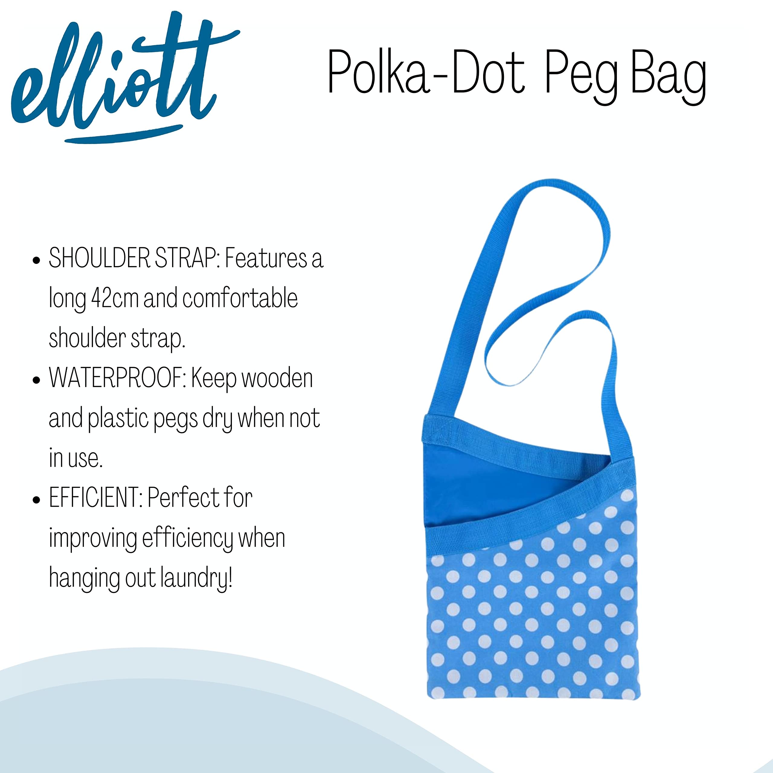 Elliott Large Peg Bag with Shoulder Strap | Water Resistant | Holds 72-108 Pegs | Blue Polkadot 3