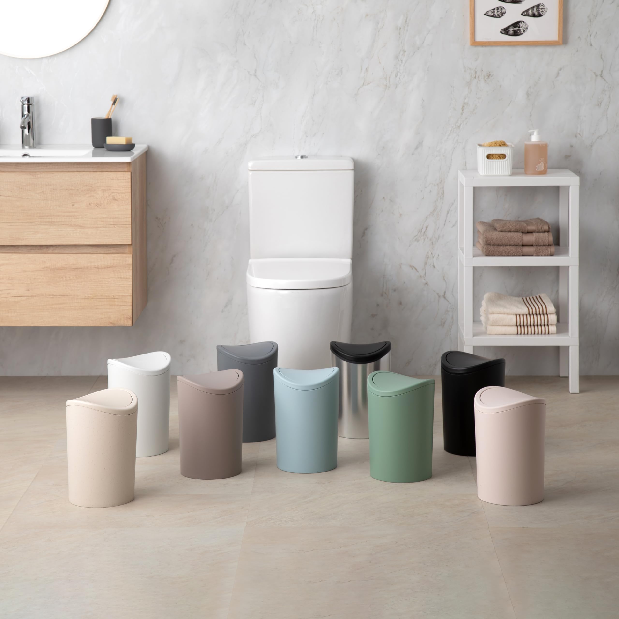 TATAY Bathroom Bin with Swing Lid | 6L Capacity | Compact 19x19x28 cm | Black Polypropylene 5
