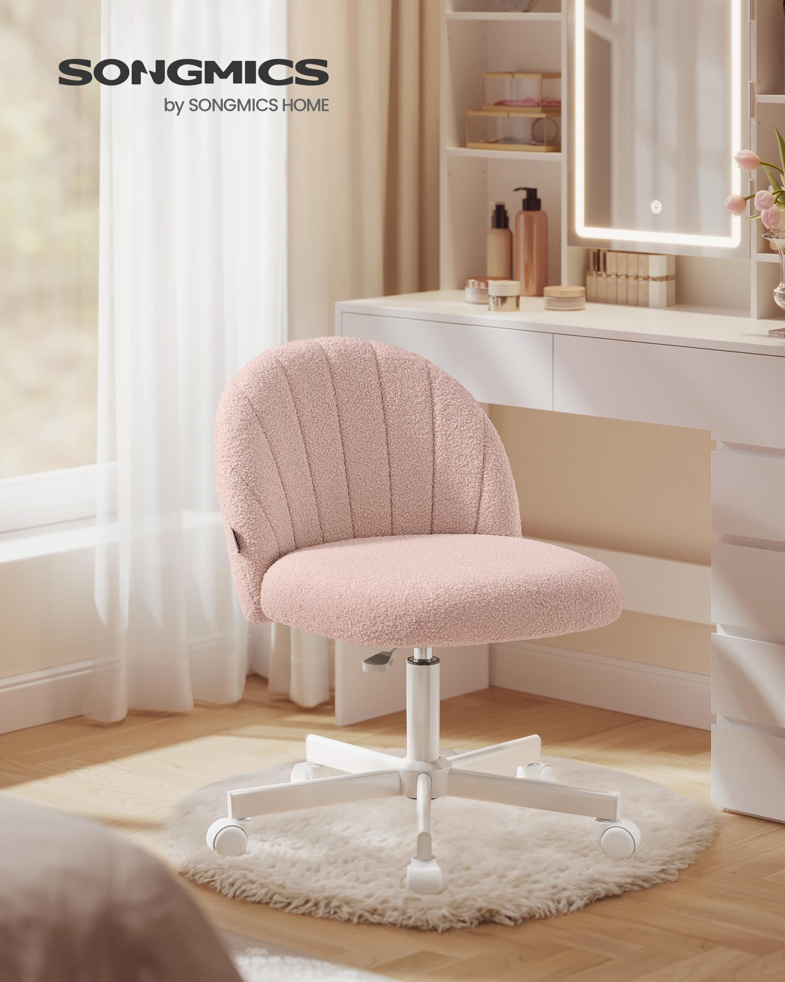 SONGMICS Office Chair - Teddy Fleece Swivel Desk Chair | Height Adjustable | Jelly Pink 3