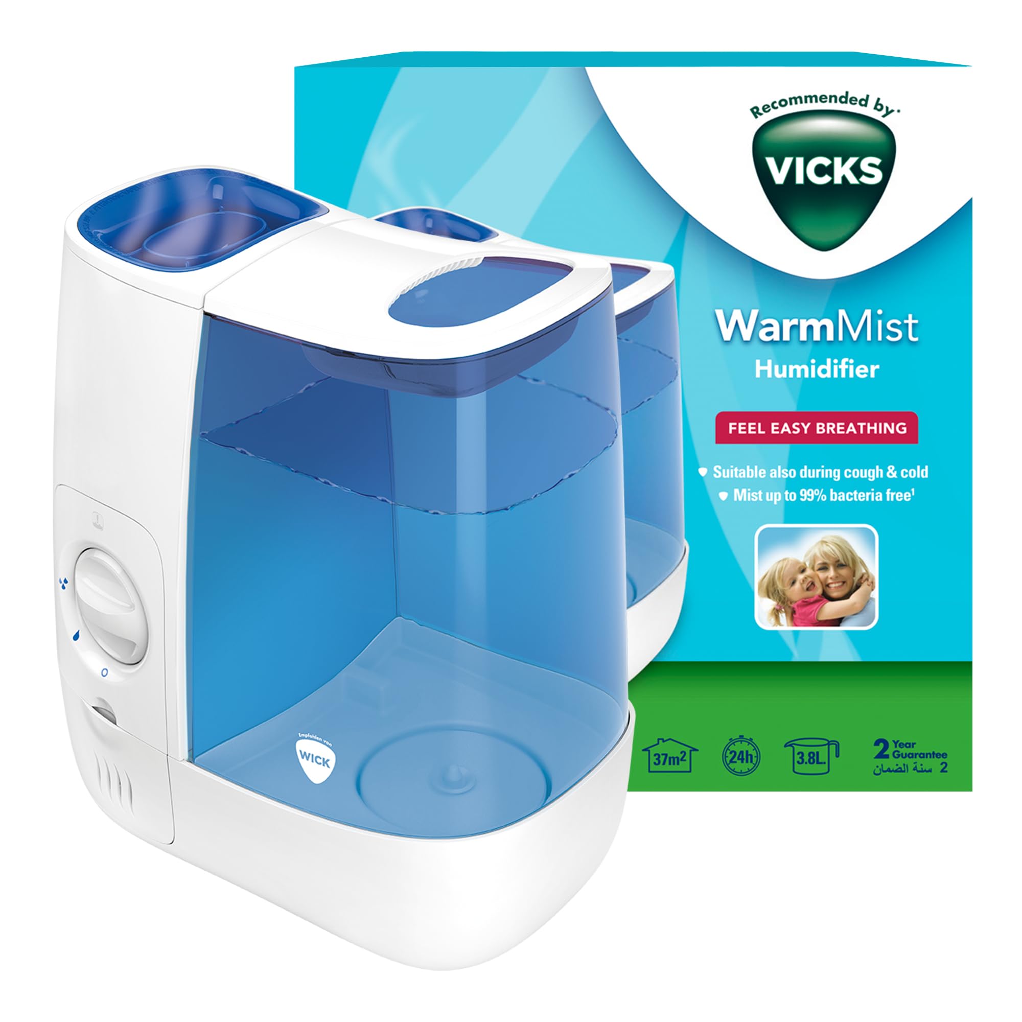 Vicks Warm Mist Humidifier - 3.8L Tank | Up to 24 Hr Runtime | Rooms up to 37m² | VH845E1 1