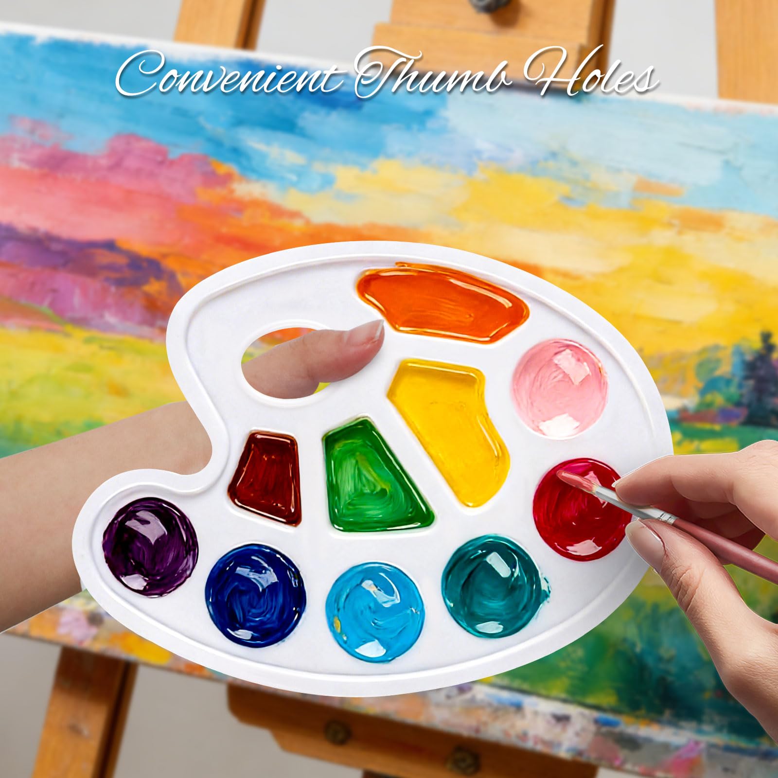 MOXYOY 2-Pack Plastic Paint Palette Tray with 10 Wells and Thumb Hole for Acrylic Oil Watercolor 3