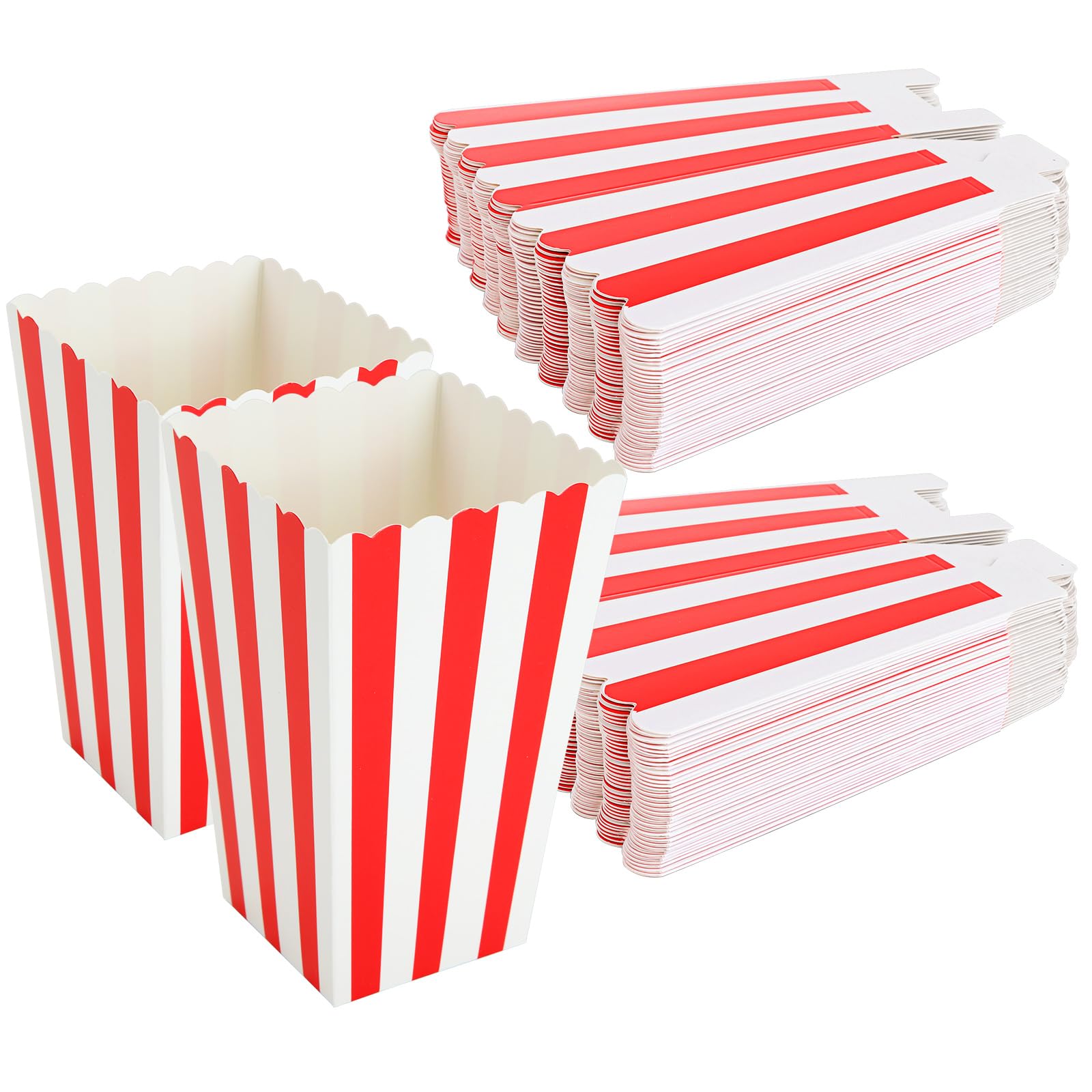 ASelected 50PCS Popcorn Boxes - Classic Red/White Stripe | Paper Container | Collapsible 1