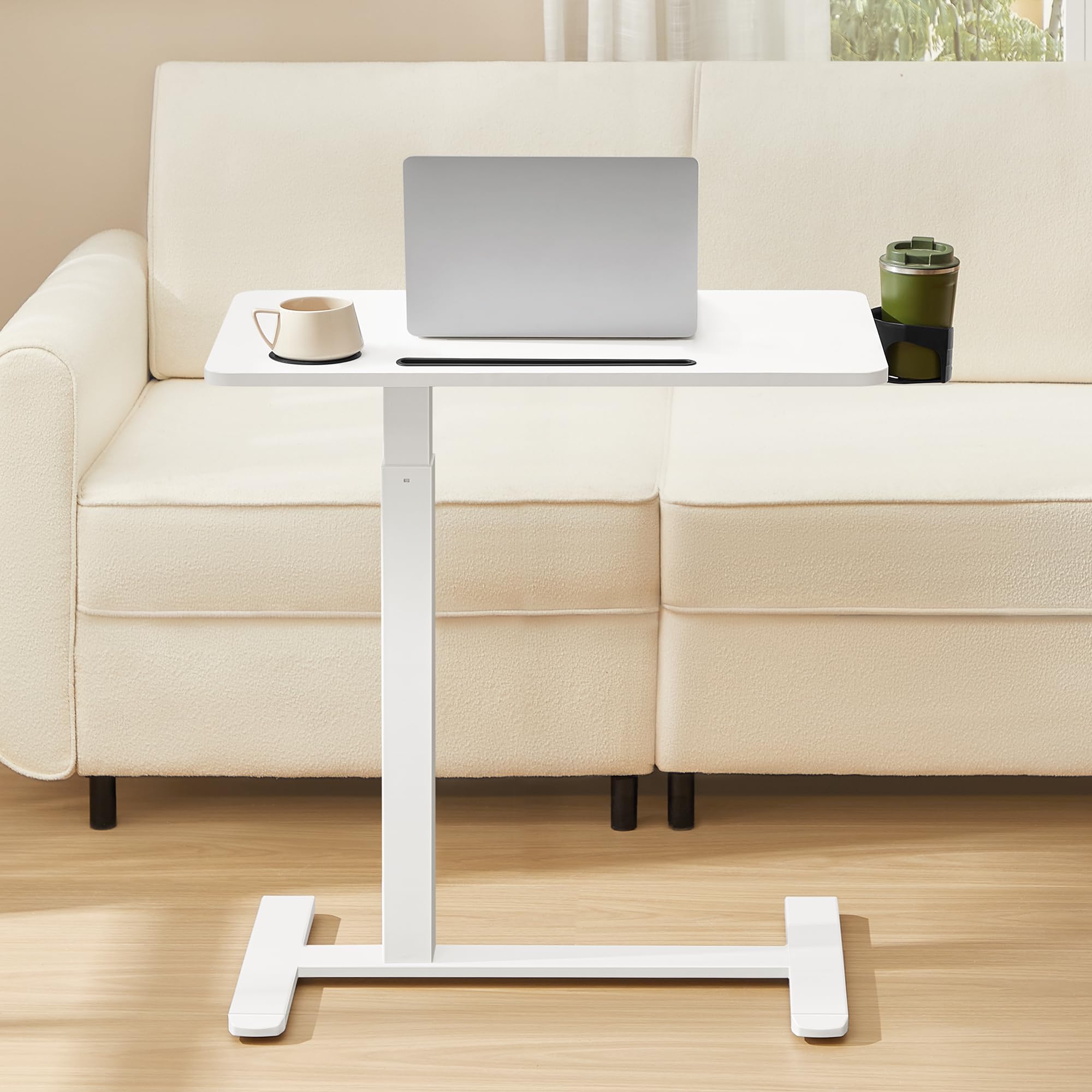 VASAGLE Overbed Table with Wheels - Adjustable Height 65-102 cm | 70 x 40 cm Tabletop | Cloudy White