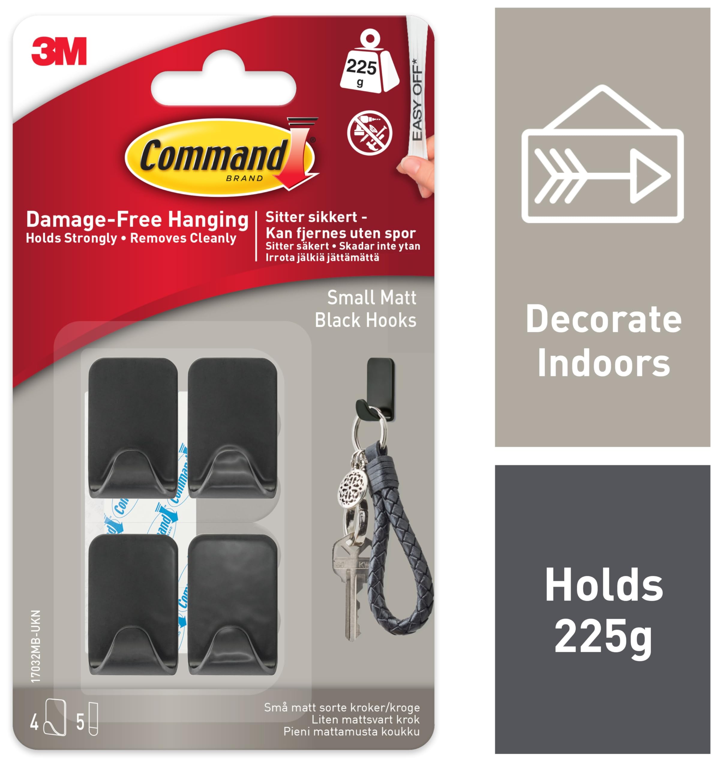 Command Small Metallic Hooks - Damage-Free Hanging | Matt Black | 4 Hooks & 5 Strips 2