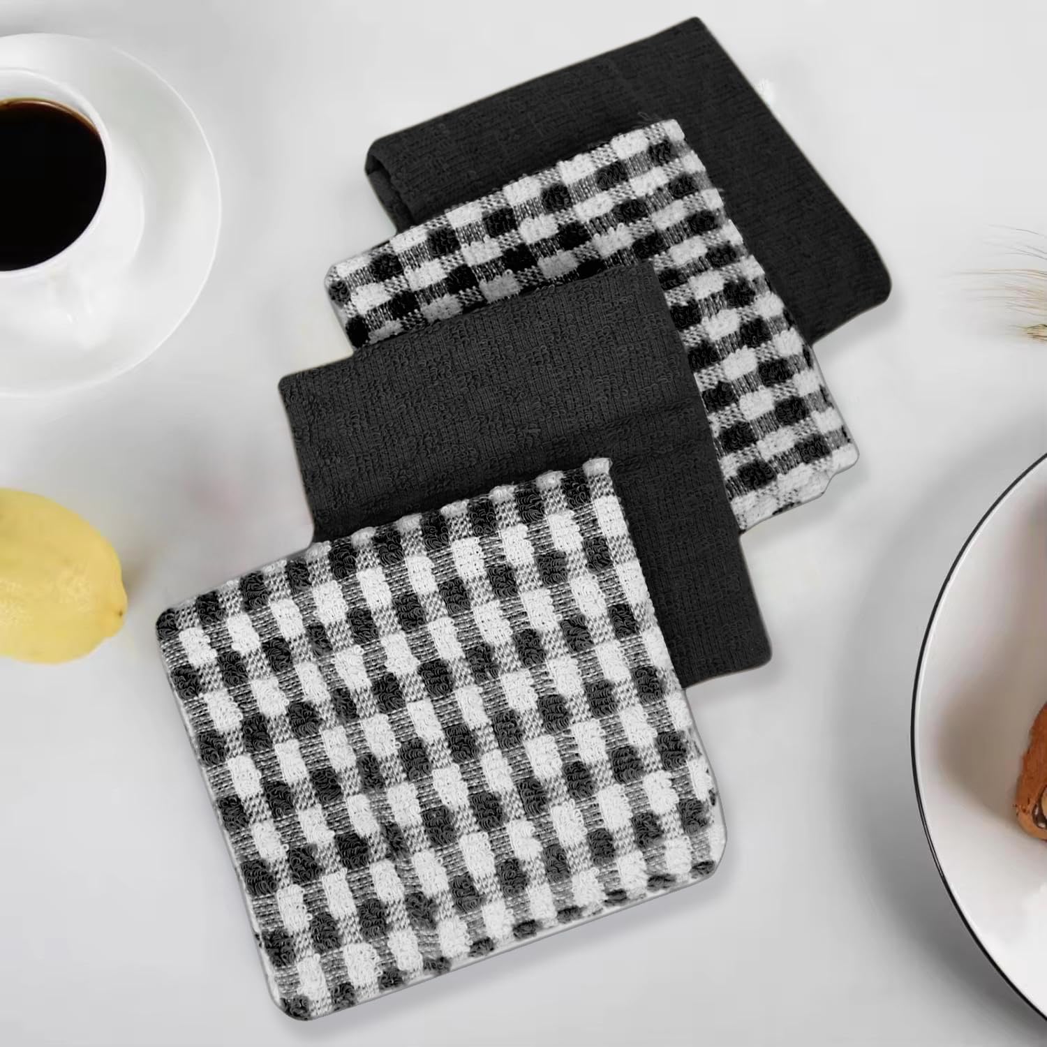 Casabella Pack of 6 Terry Cotton Kitchen Tea Towels - Black | Highly Absorbent | 45x65cm 7