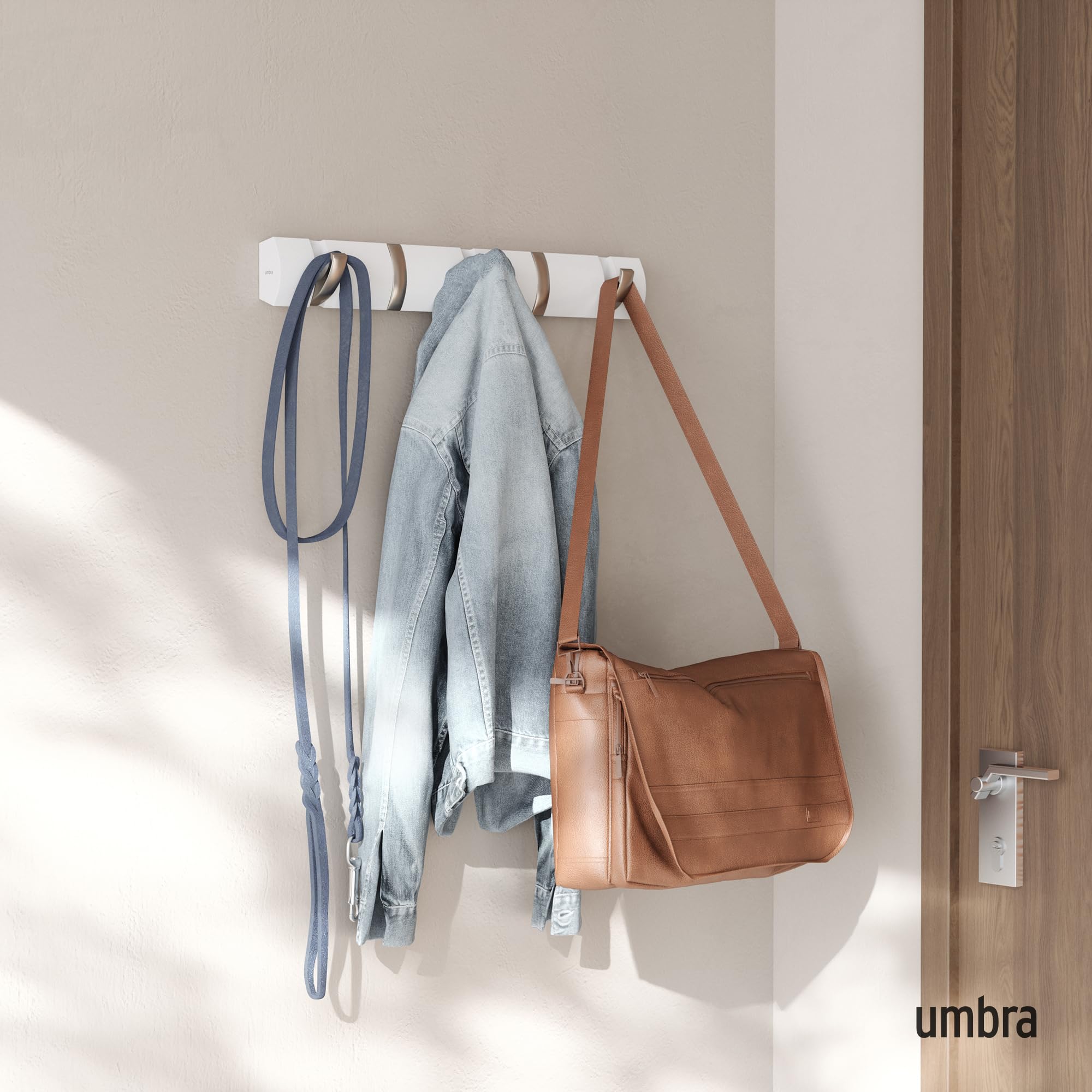 Umbra Flip 5-Hook Wall Mounted Rack - Modern Space-Saving Hanger | Black/Walnut Finish