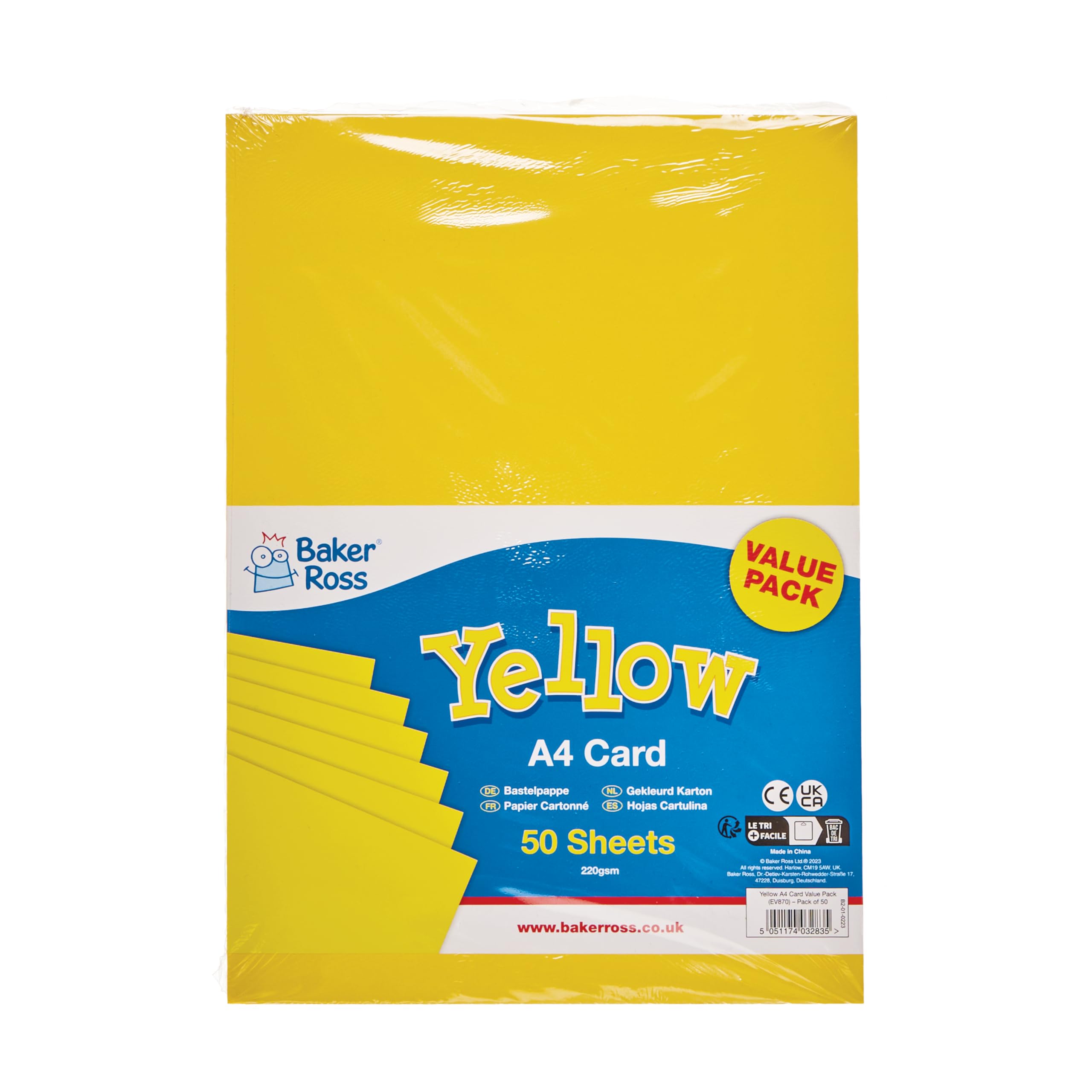 Baker Ross EV870 A4 Yellow Card - 50 Sheets | 220gsm Weight | Ideal for Card Making & Crafts 2