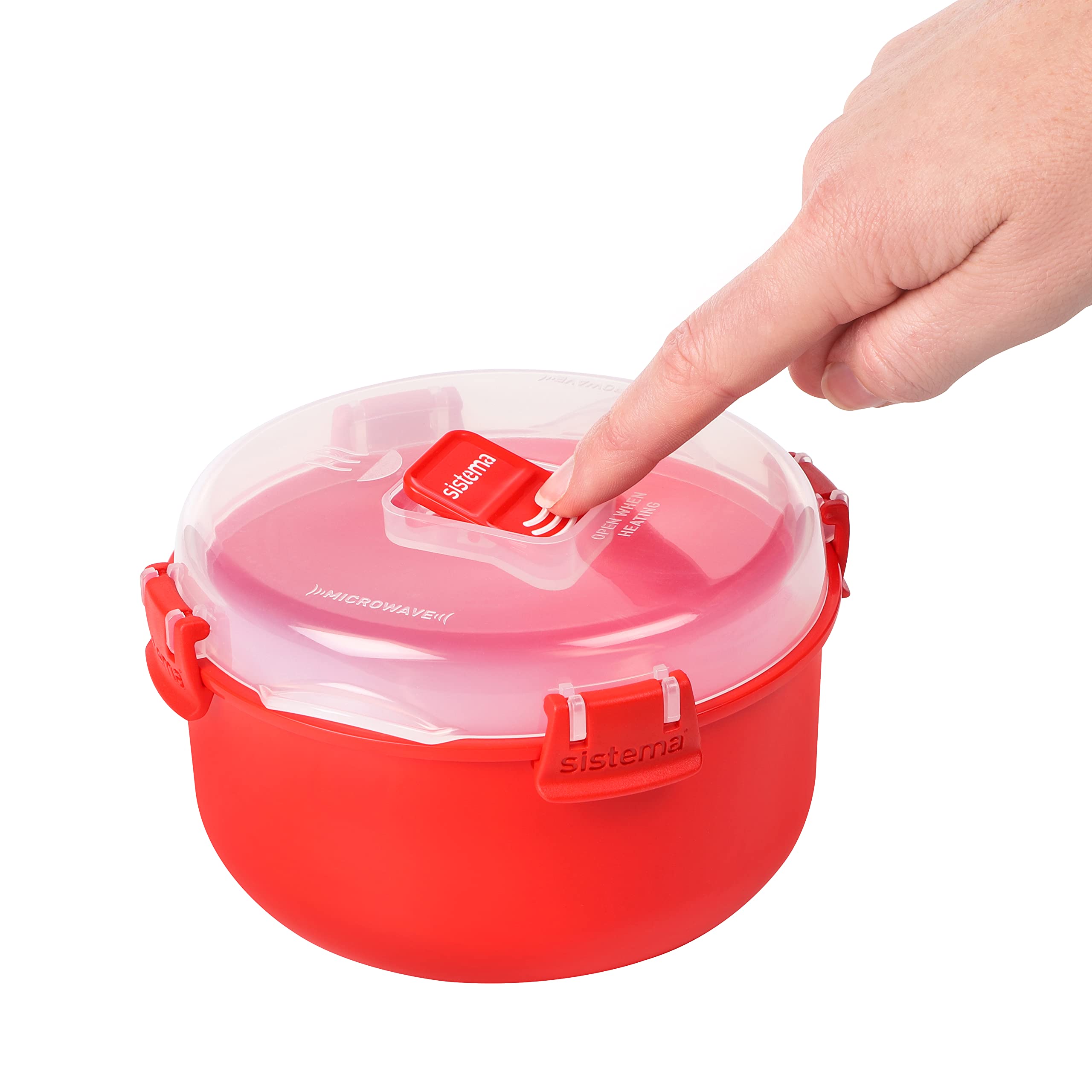 Sistema Microwave Round Bowl Container - 915 ml Capacity | BPA-Free Plastic | Red/Clear 2
