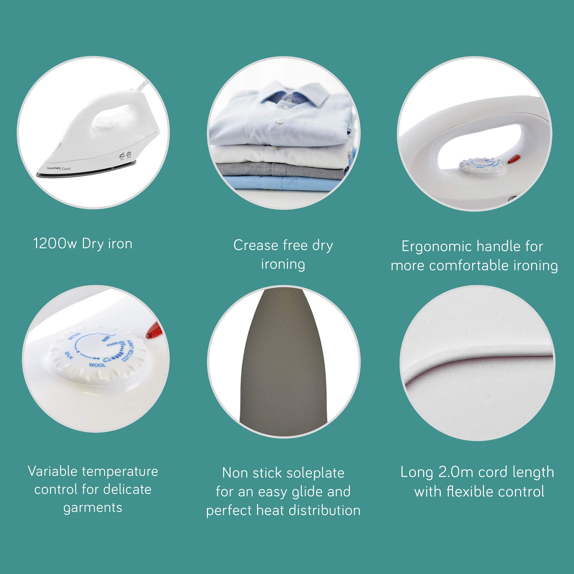 homelife for easy living Coral X-15 Dry Iron - 1200W Power | Non-Stick Soleplate | Variable Temperature 3