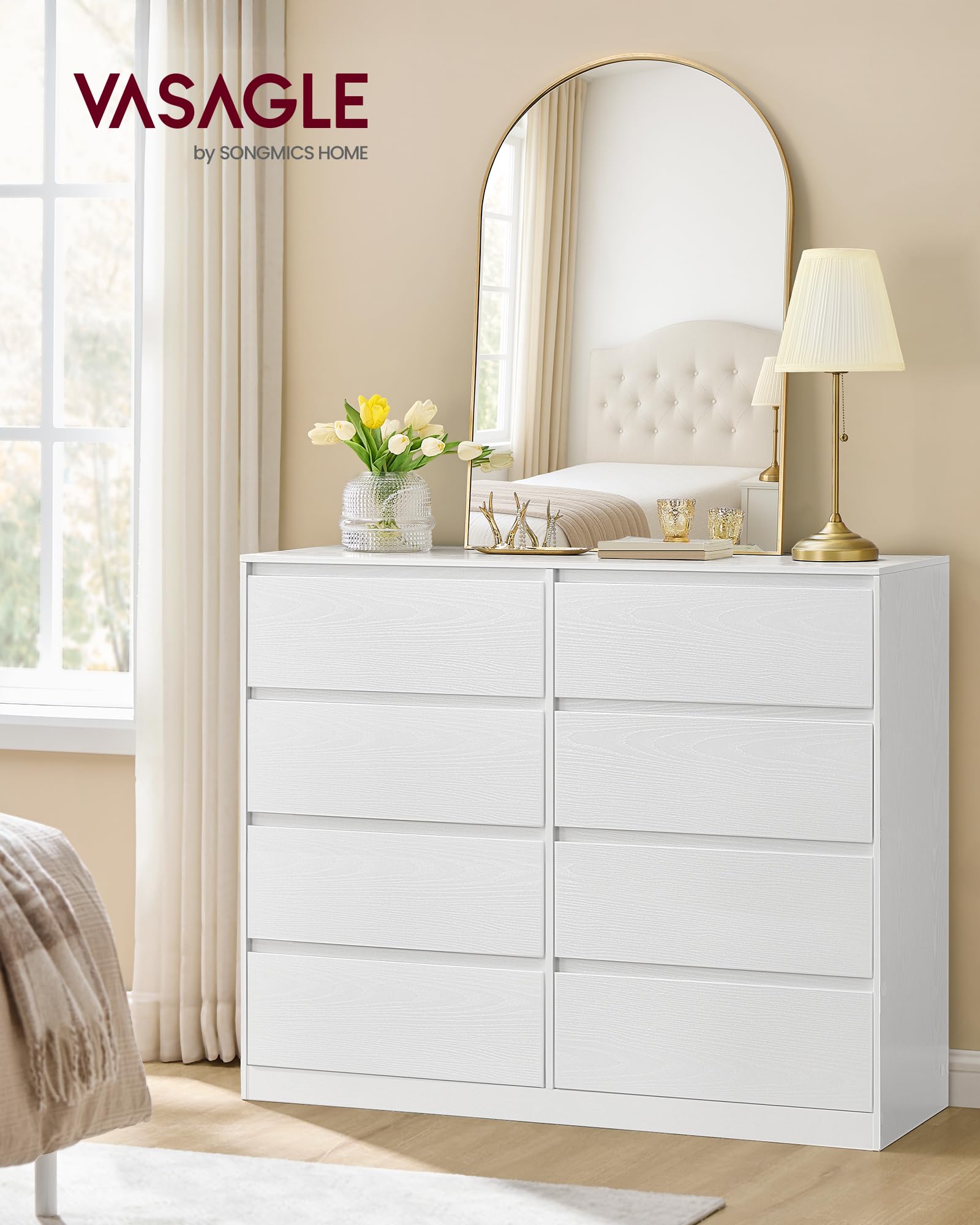 VASAGLE KAILYN Collection Chest of Drawers - 8 Drawers, Snow White | Slim Storage Organizer