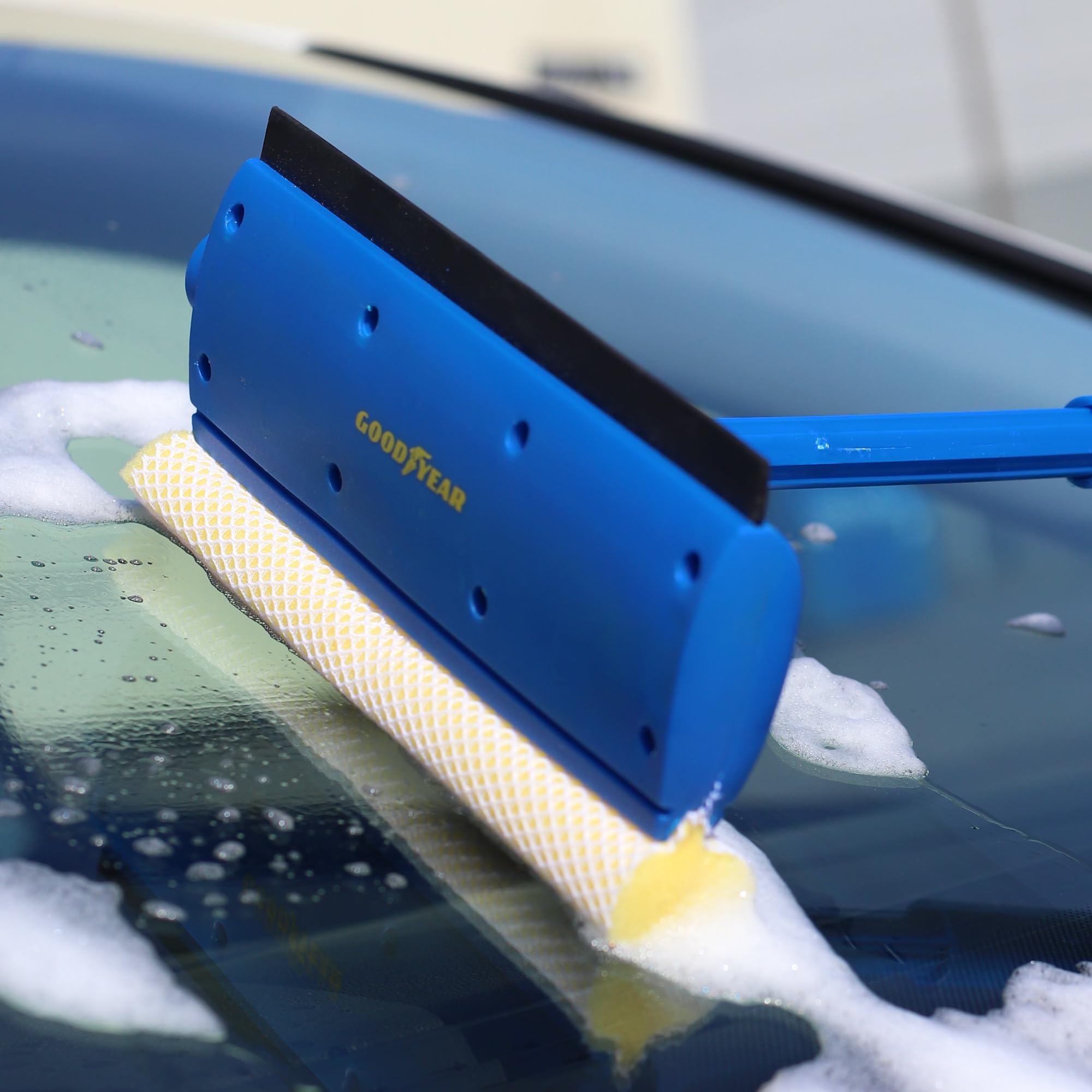 Goodyear 2 In 1 Window Squeegee | Flexible Rubber Blade | Netted Sponge Scrubber 10