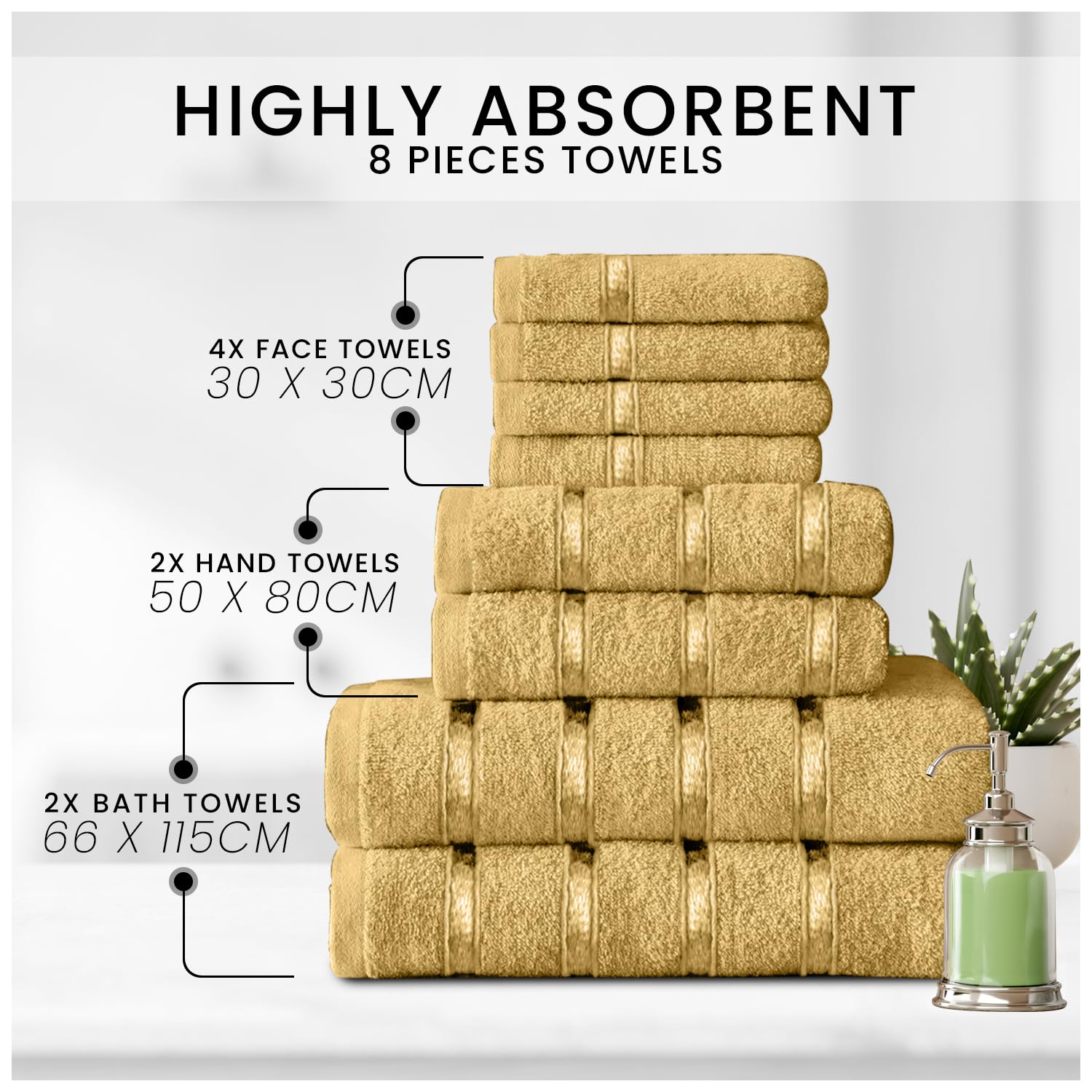 GC GAVENO CAVAILIA 8 Piece Egyptian Cotton Towel Set - Quick Dry, Highly Absorbent | Ochre 2