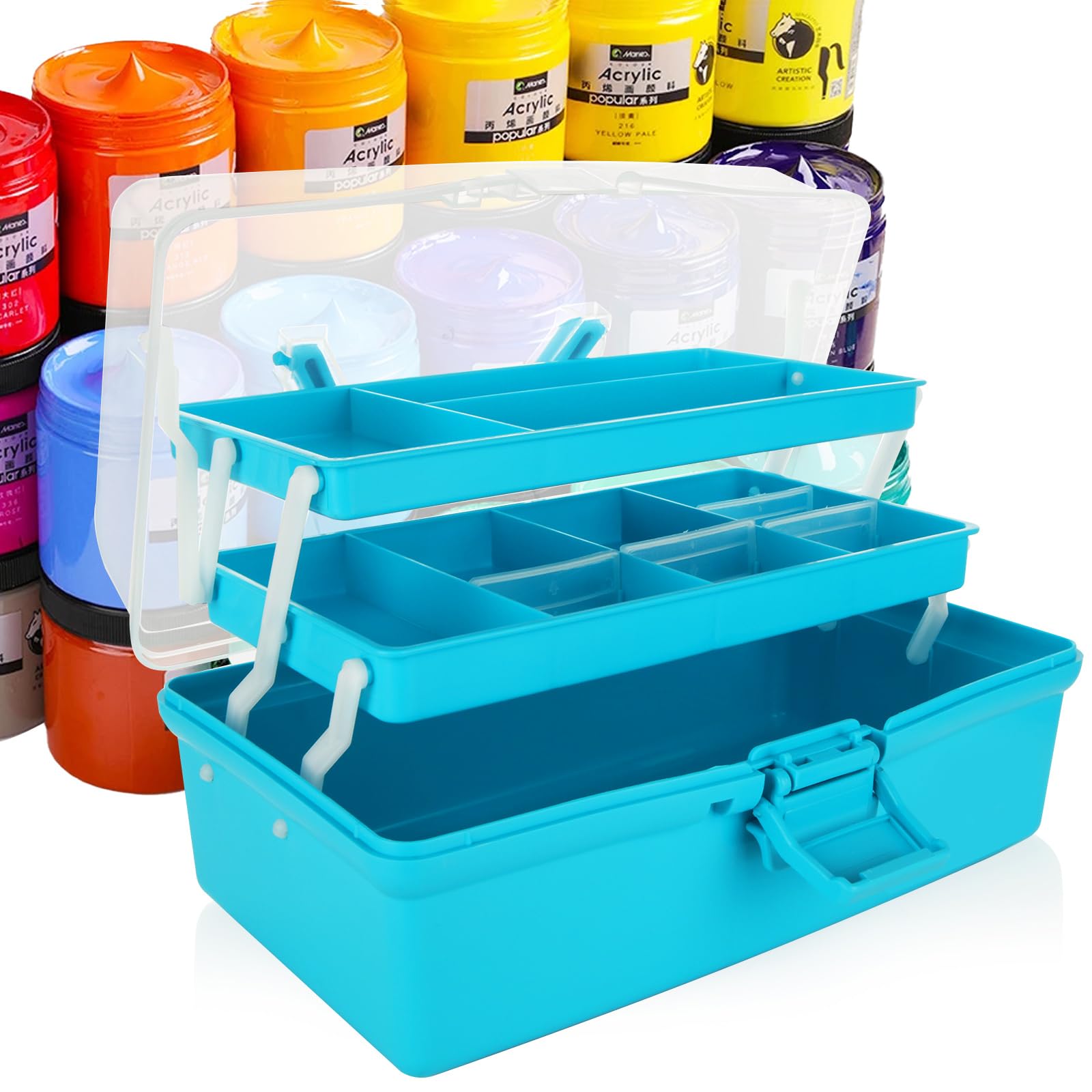 ASelected 3 Layer Craft Storage Box - Blue Plastic Organizer with Trays | 30.5 x 18 x 15 cm 1