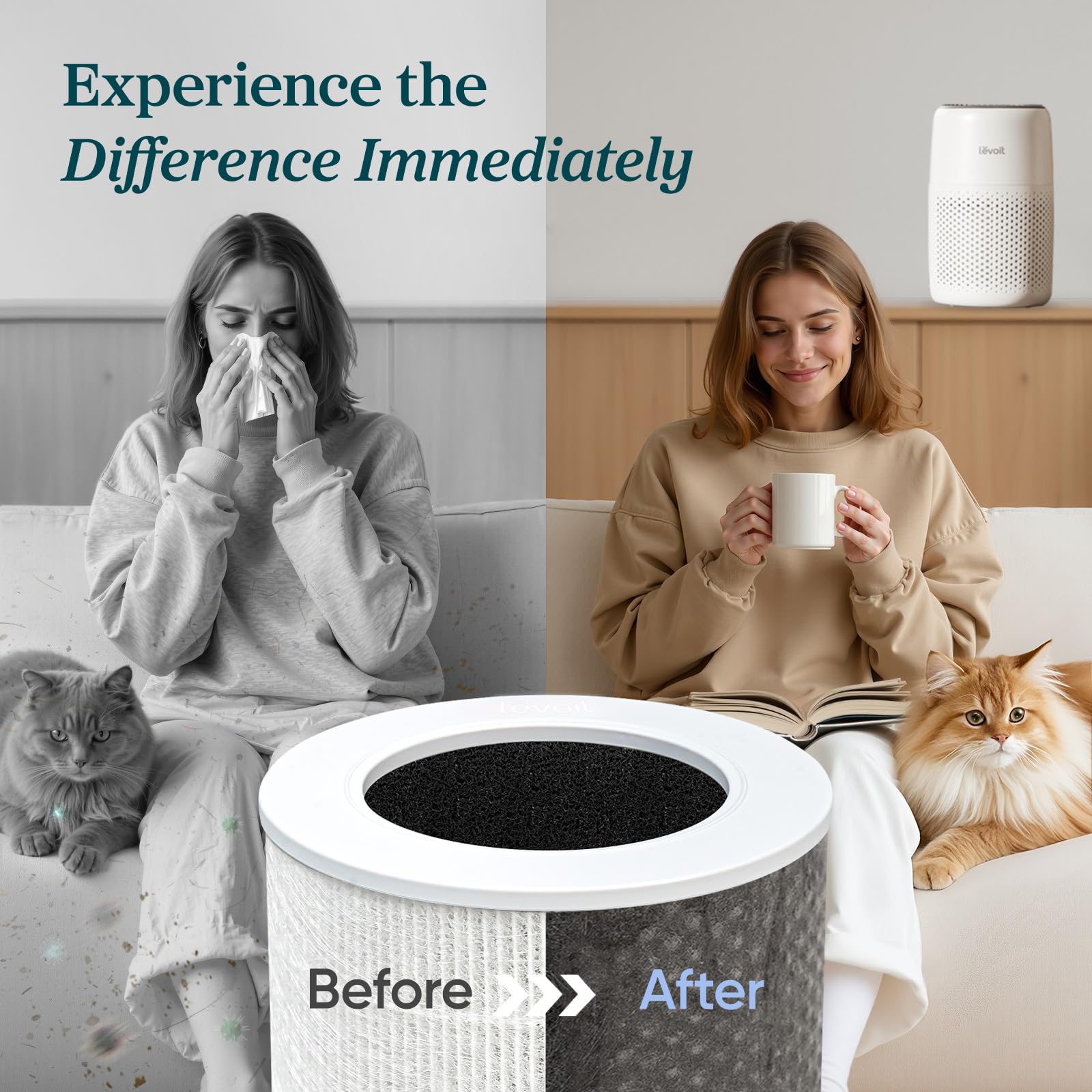 Levoit Core Mini Air Purifier for Home & Bedroom | 3-Layer HEPA Filter | 34㎡ Coverage | Aroma Pad 6