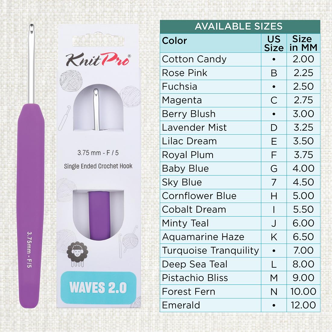 KNITPRO Waves Crochet Hook - 3.75mm | Ergonomic Rubber Handle | Lightweight Aluminium 4
