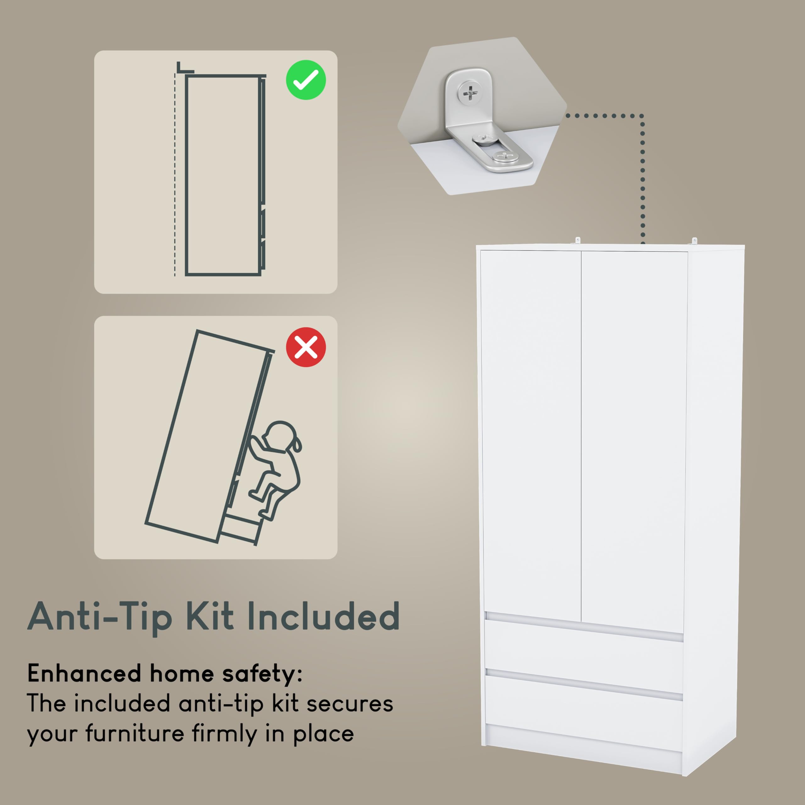 Vida Designs Denver 2 Door Wardrobe with 2 Drawers | H170 x W76 x D47 cm | White 8