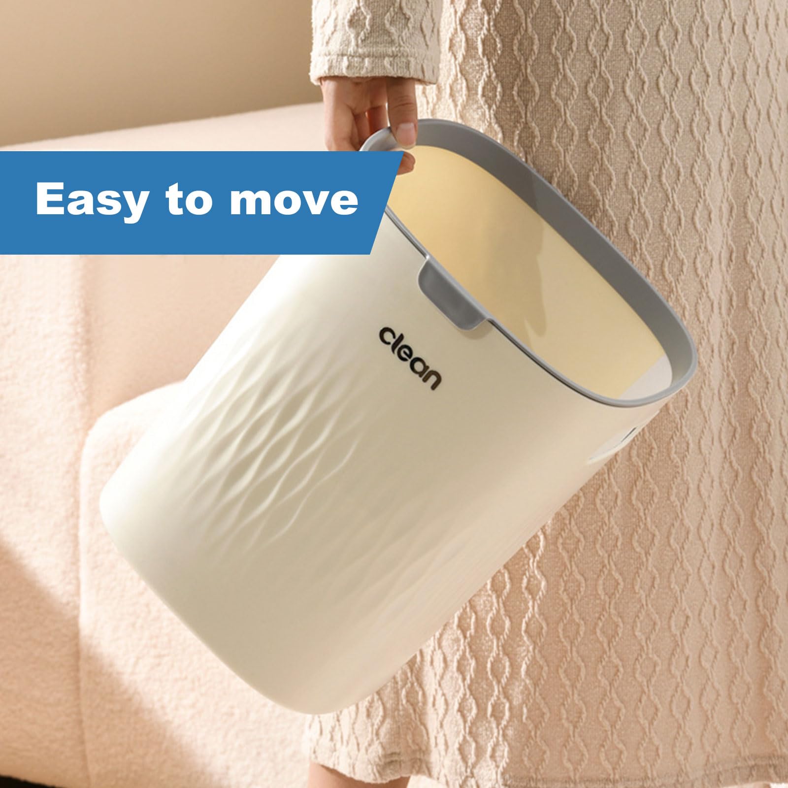 ASelected Plastic Bathroom Bin - 10L Capacity, Cream Color, Pressure Ring Design | 21 x 21 x 27 cm 4