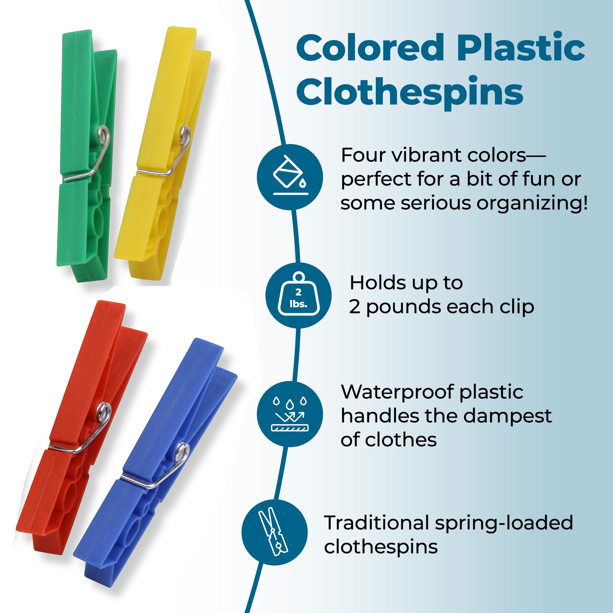Honey Can Do Plastic Clothespins - 50 Pack Assorted Colors | Weather-Resistant | Holds up to 10 lbs 3