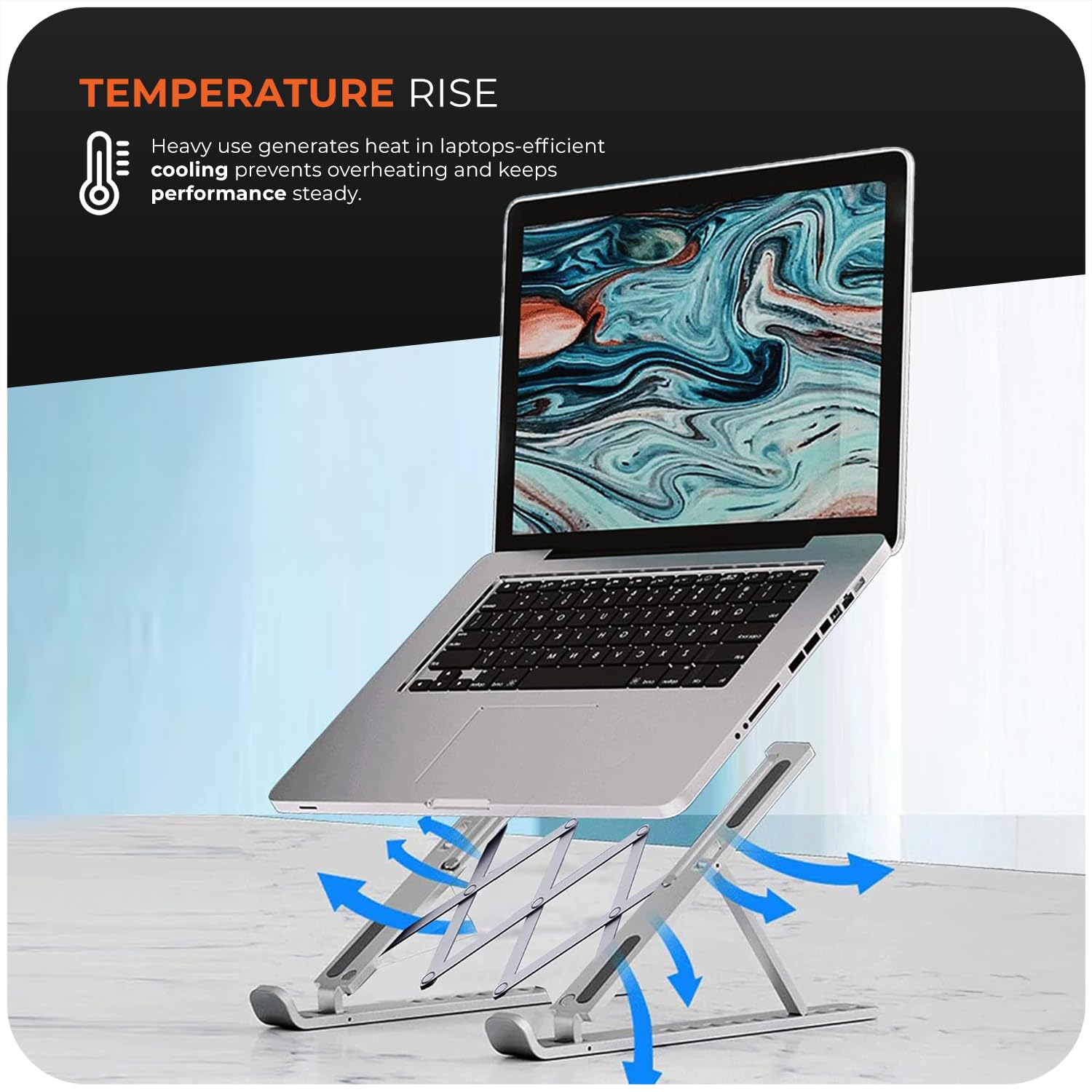 Roe Tenpo Laptop Stand for Desk - 6 Levels Height Adjustable Riser | Aluminum Alloy | Foldable 2