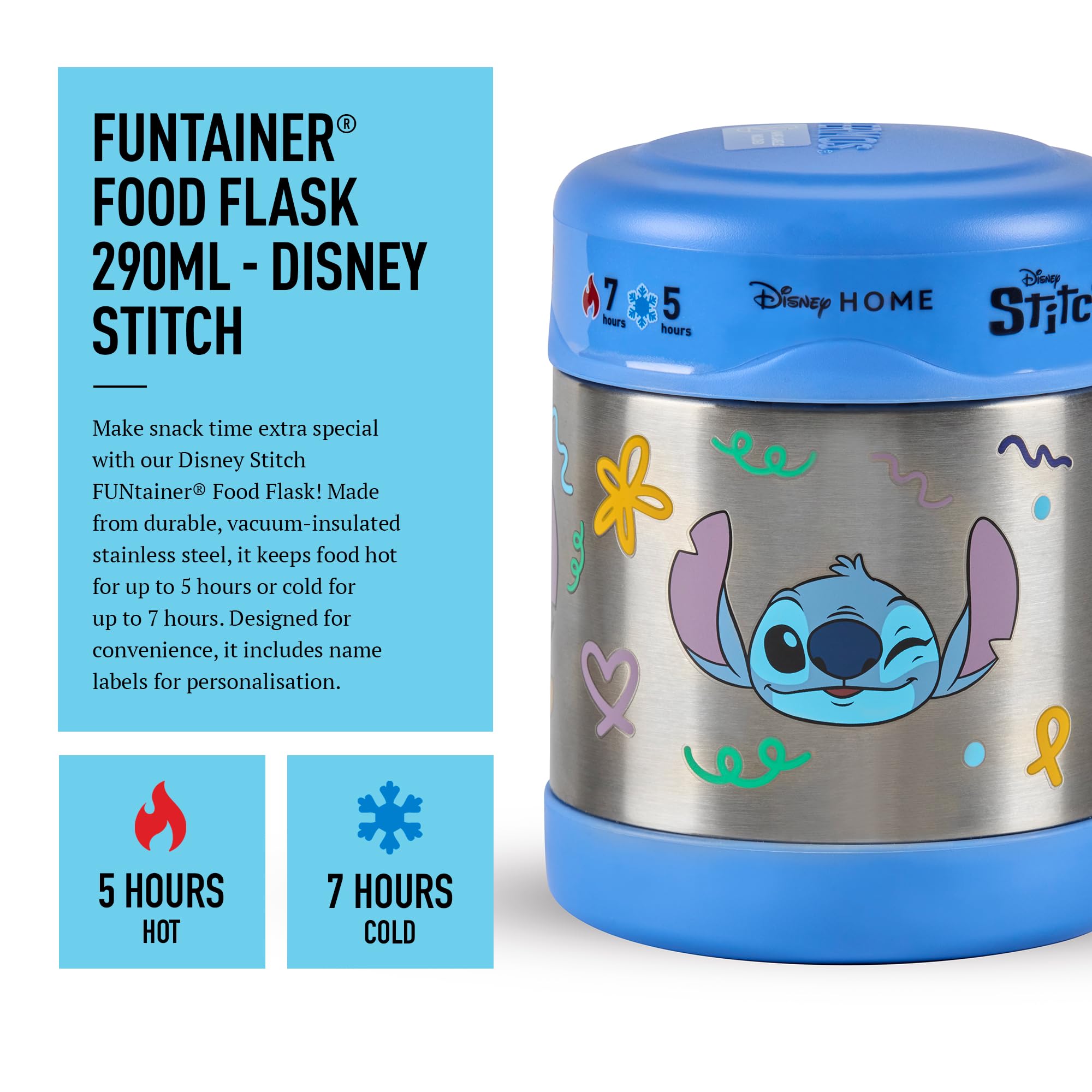 Thermos Disney's Stitch Food Flask - 290ml Insulated Stainless Steel Jar | Keeps Food Hot 5 Hrs 5
