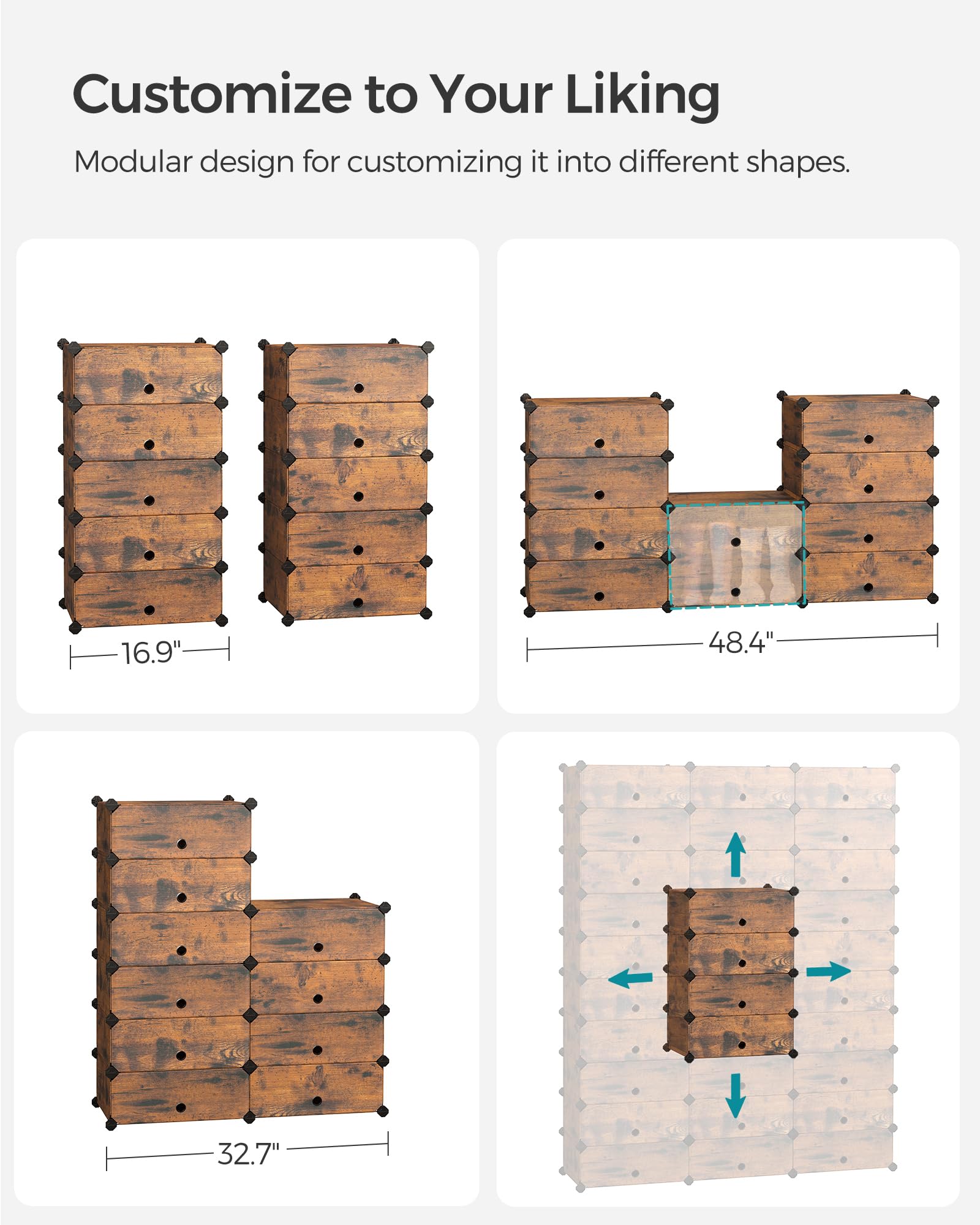 SONGMICS Interlocking Shoe Rack - Modular DIY Storage for 20-30 Pairs | 10 Slots | Rustic Brown 6