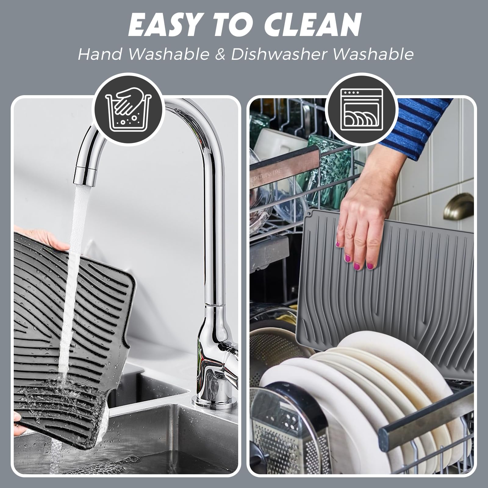 Woobroo Silicone Dish Drying Mat - Non-Slip, Heat-Resistant, Grey | 48x35 cm 5