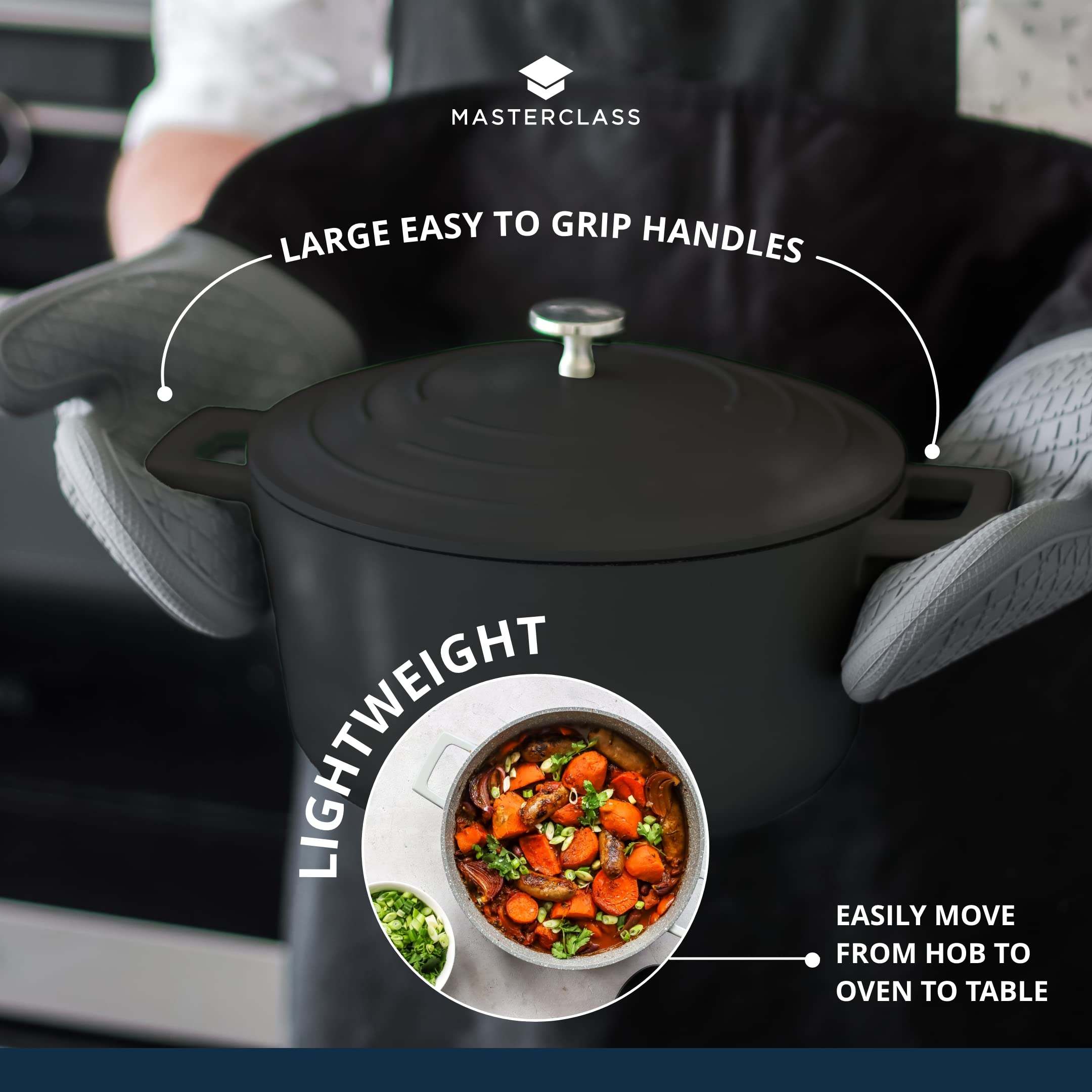 MasterClass Cast Aluminium Casserole Dish with Lid - 5L/28 cm, Lightweight, Induction Safe, Black 7