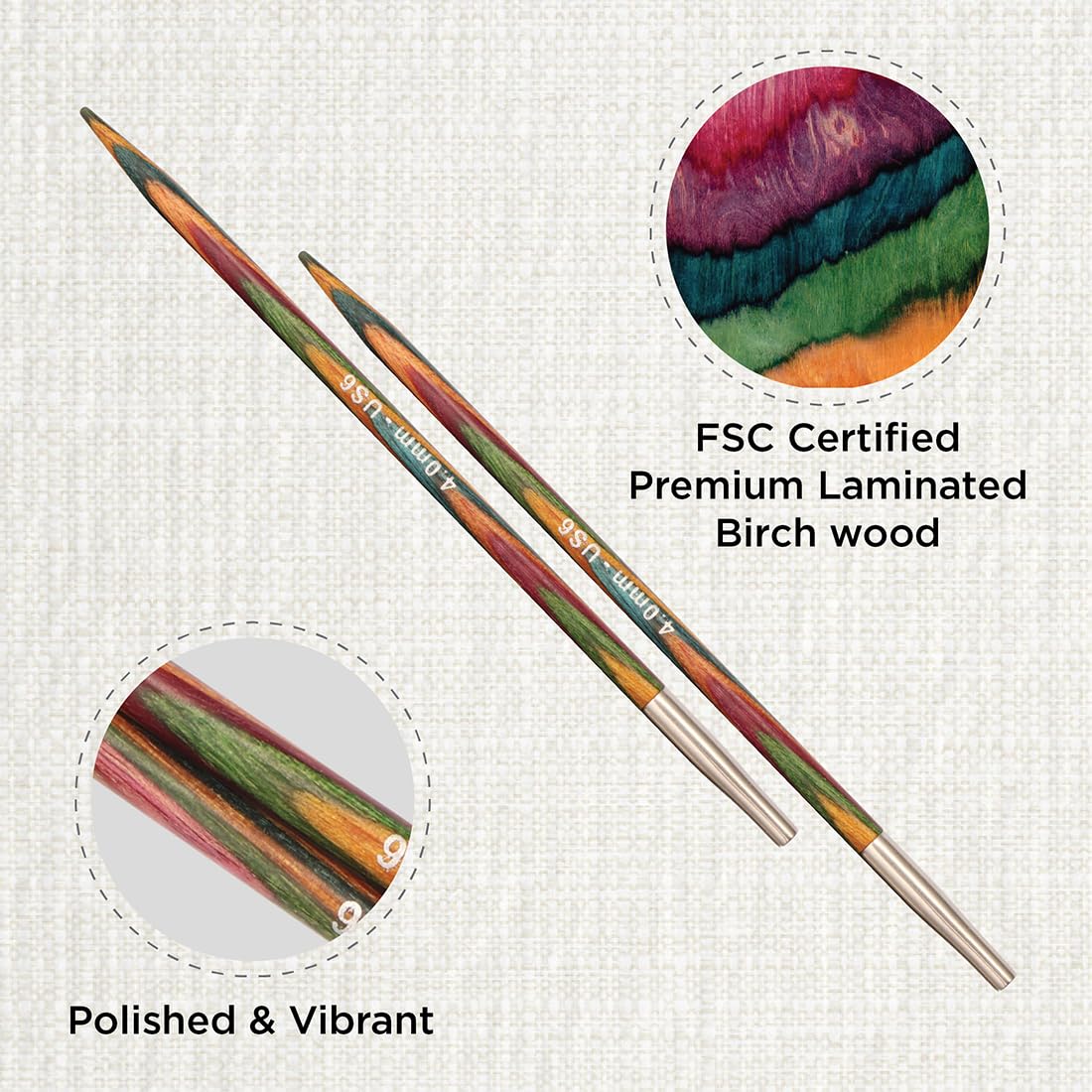 KnitPro Symfonie Interchangeable Circular Needles - 4.00mm | Lightweight Birch Wood | Multicolour 2