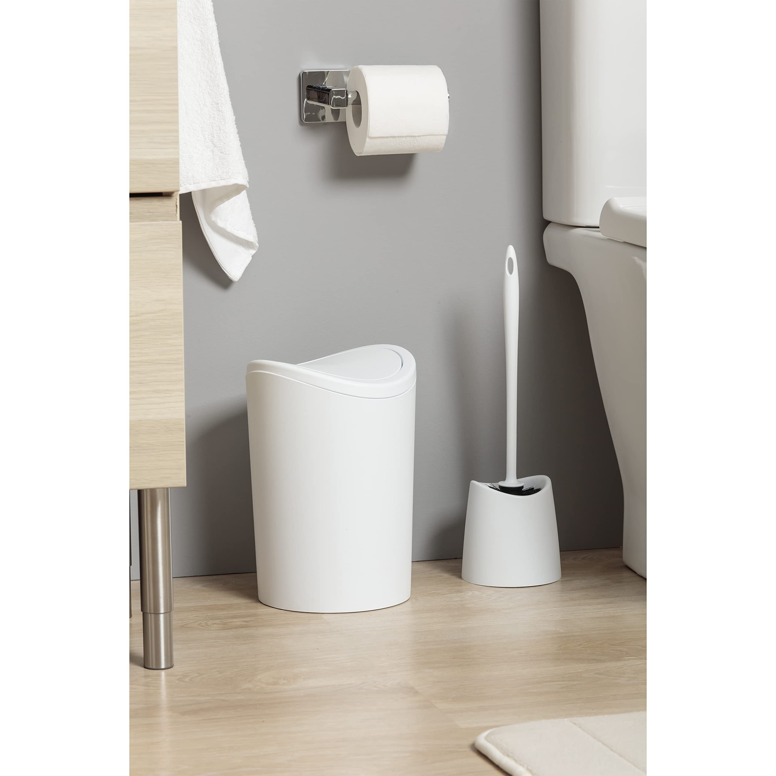 TATAY Plastic Toilet Brush & Holder Set - Durable, Moisture-Resistant, Made in Spain | White 5