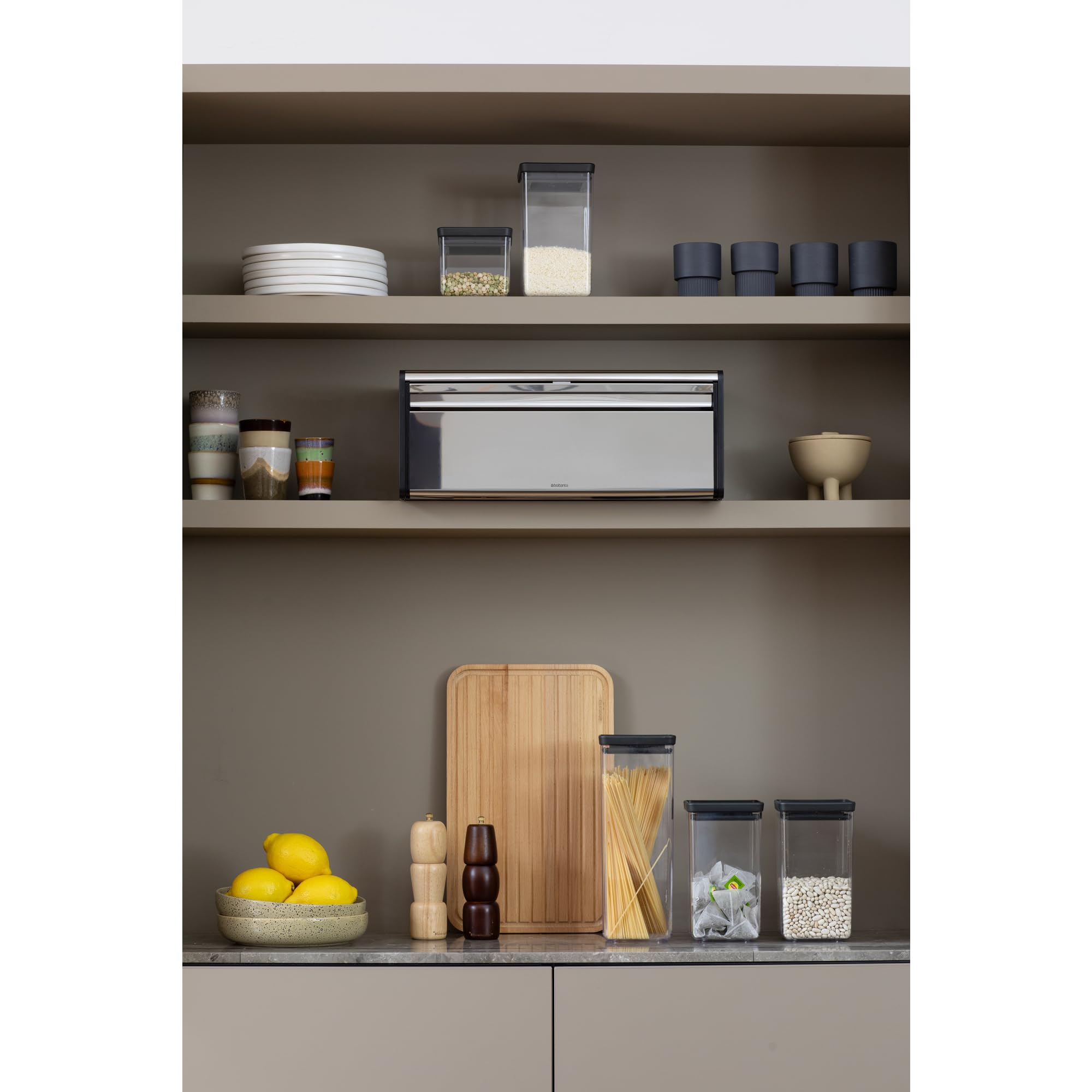Brabantia Fall Front Bread Bin - Large Countertop Storage for 2 Loaves | Brilliant Steel 4