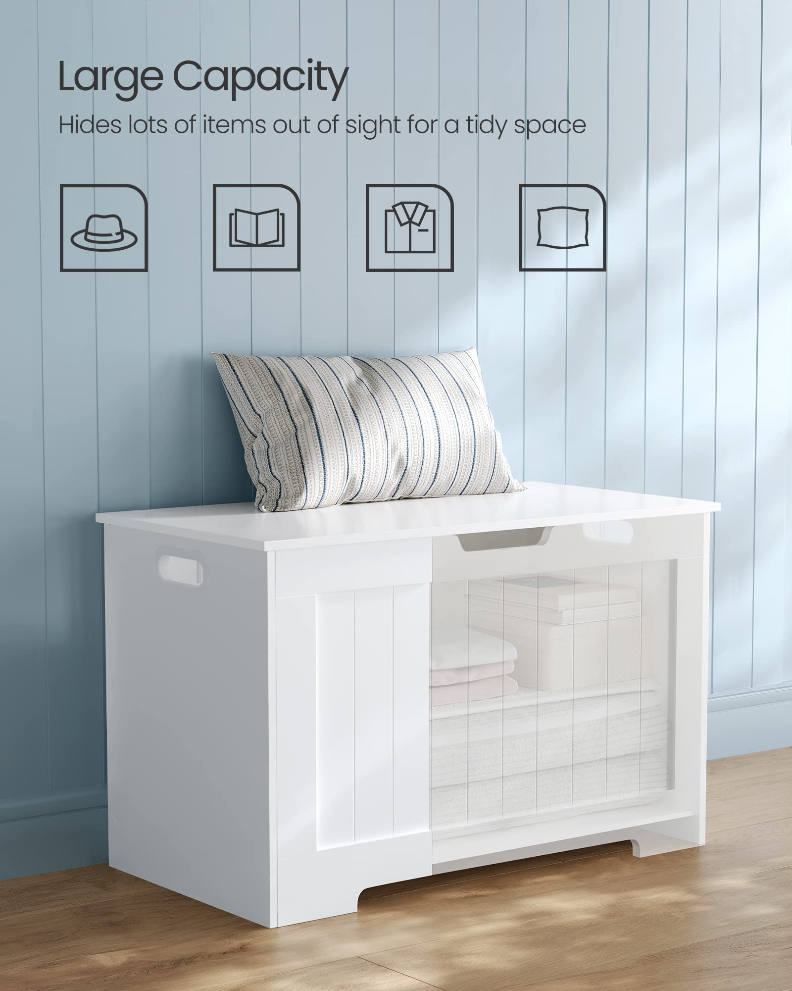 VASAGLE Storage Bench with Lid - Modern Style Shoe Storage | 76 x 48 x 40 cm | White 5