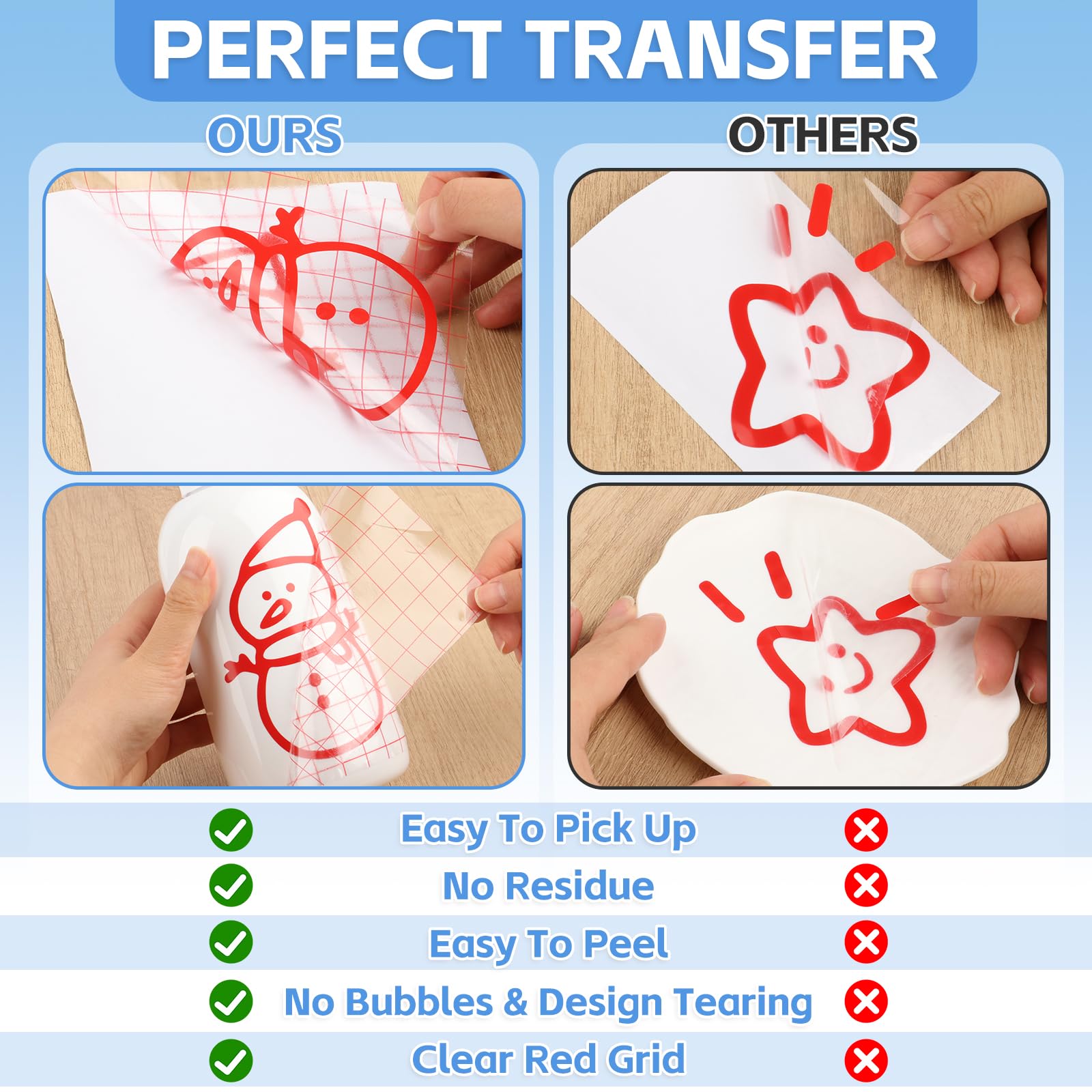 MOXYOY Transfer Tape for Vinyl - Medium Tack | 12' x 10FT Roll | Clear Red Grid 4