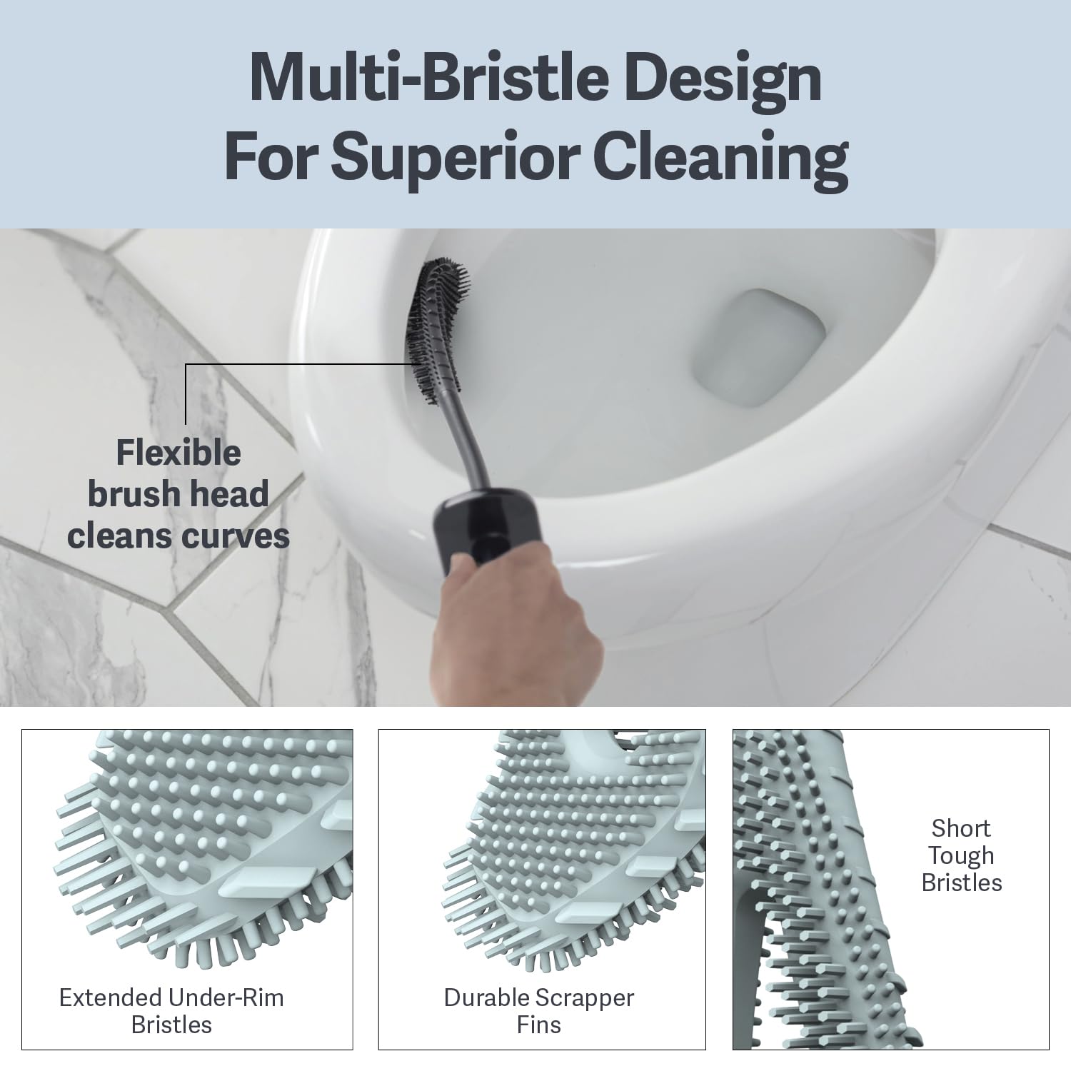 Casabella Smart Scrub Toilet Brush with Caddy | Flexible TPR Silicone | Black 5