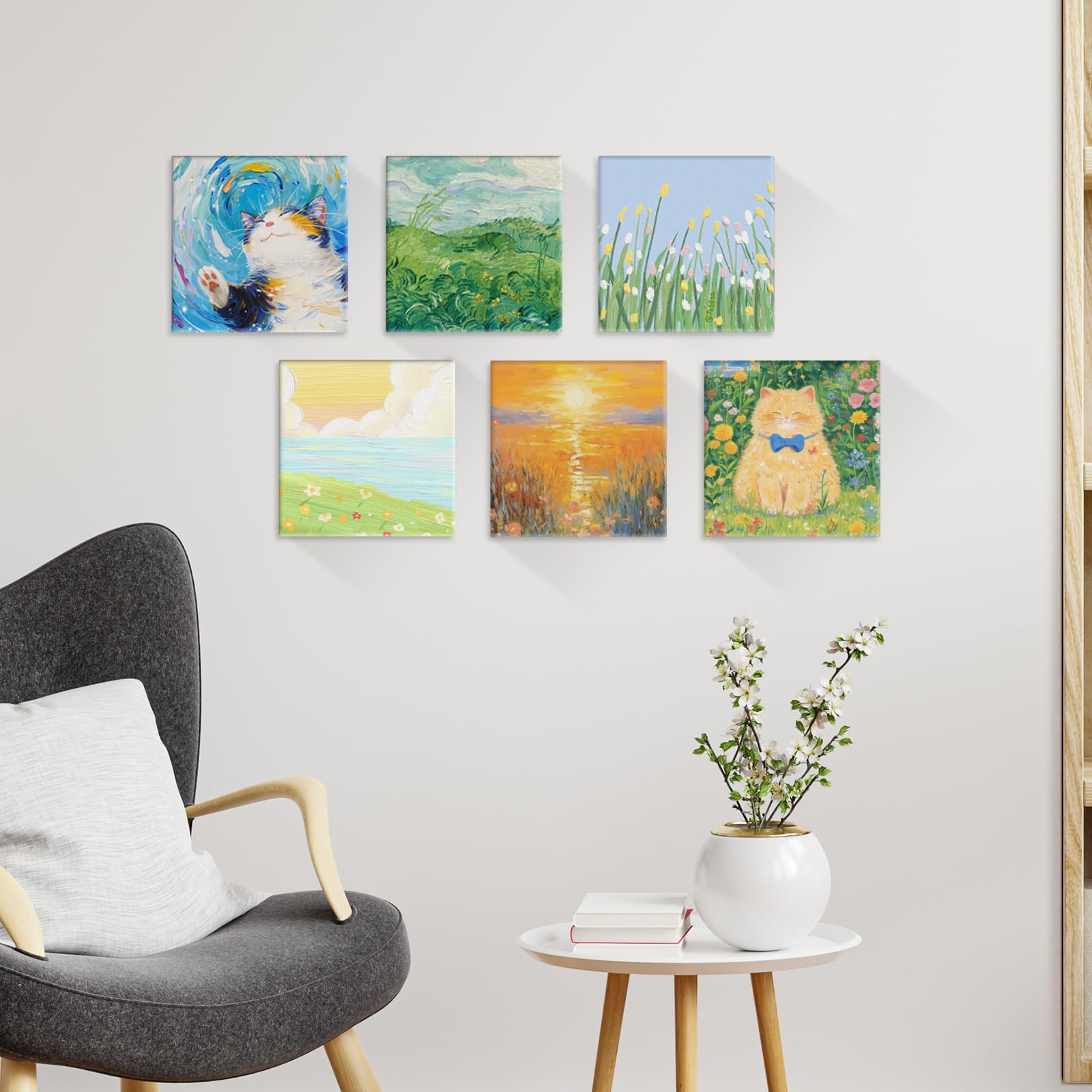 MOXYOY Canvas Panels for Painting - 6 Pcs Square, 20x20cm (8x8) | Acid-Free Cotton 5