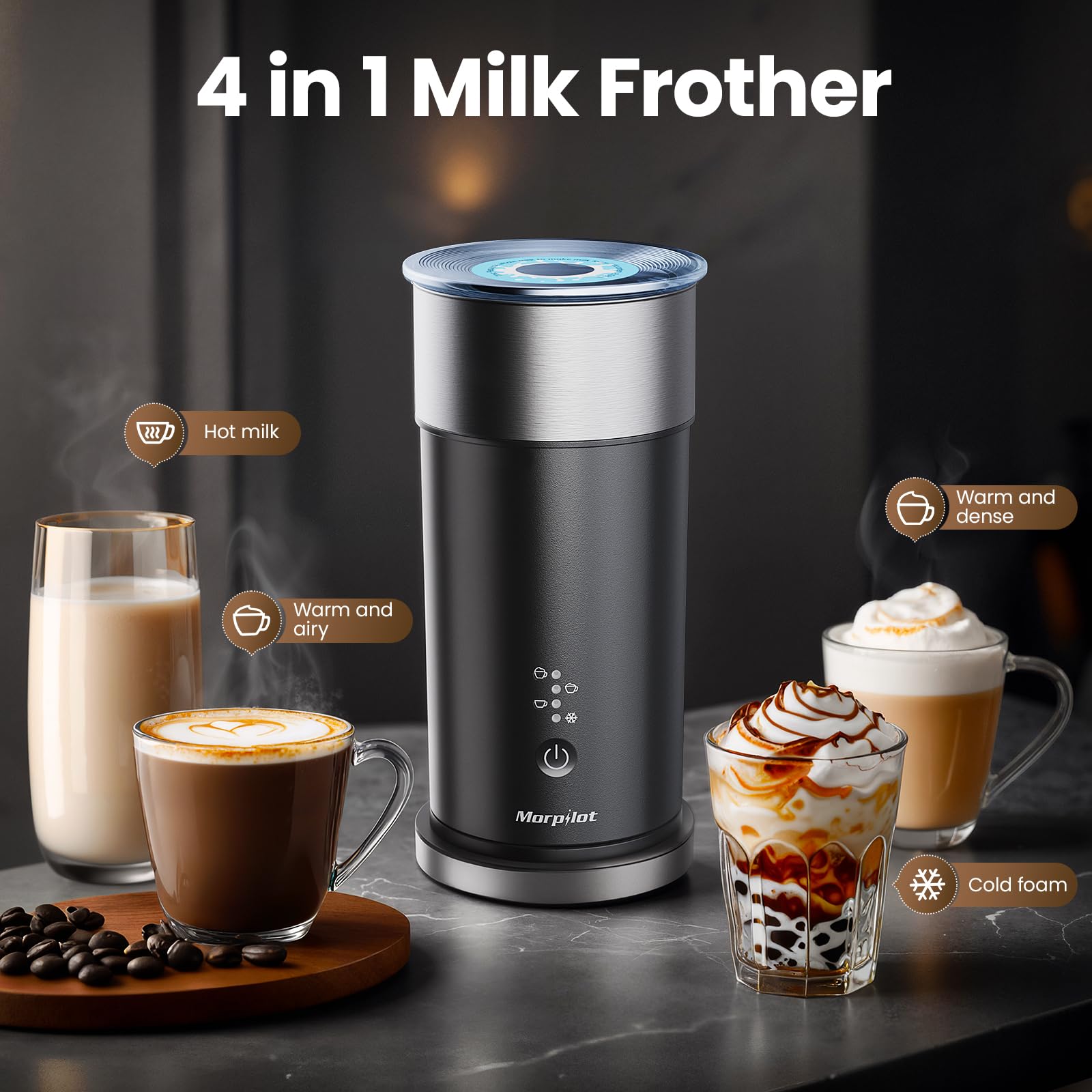 morpilot Automatic Milk Frother - 4-in-1 Functions | 240ml Capacity | Stainless Steel