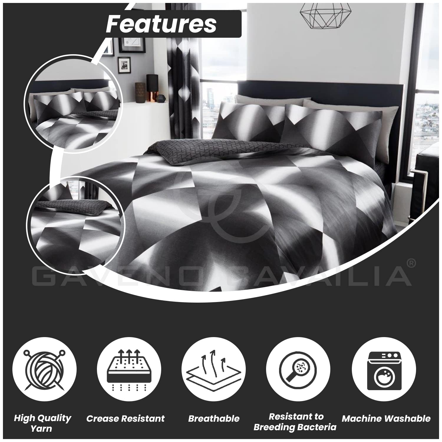 GC GAVENO CAVAILIA Printed Reversible Duvet Cover Set - 3D Triangle | Polycotton | Double 3
