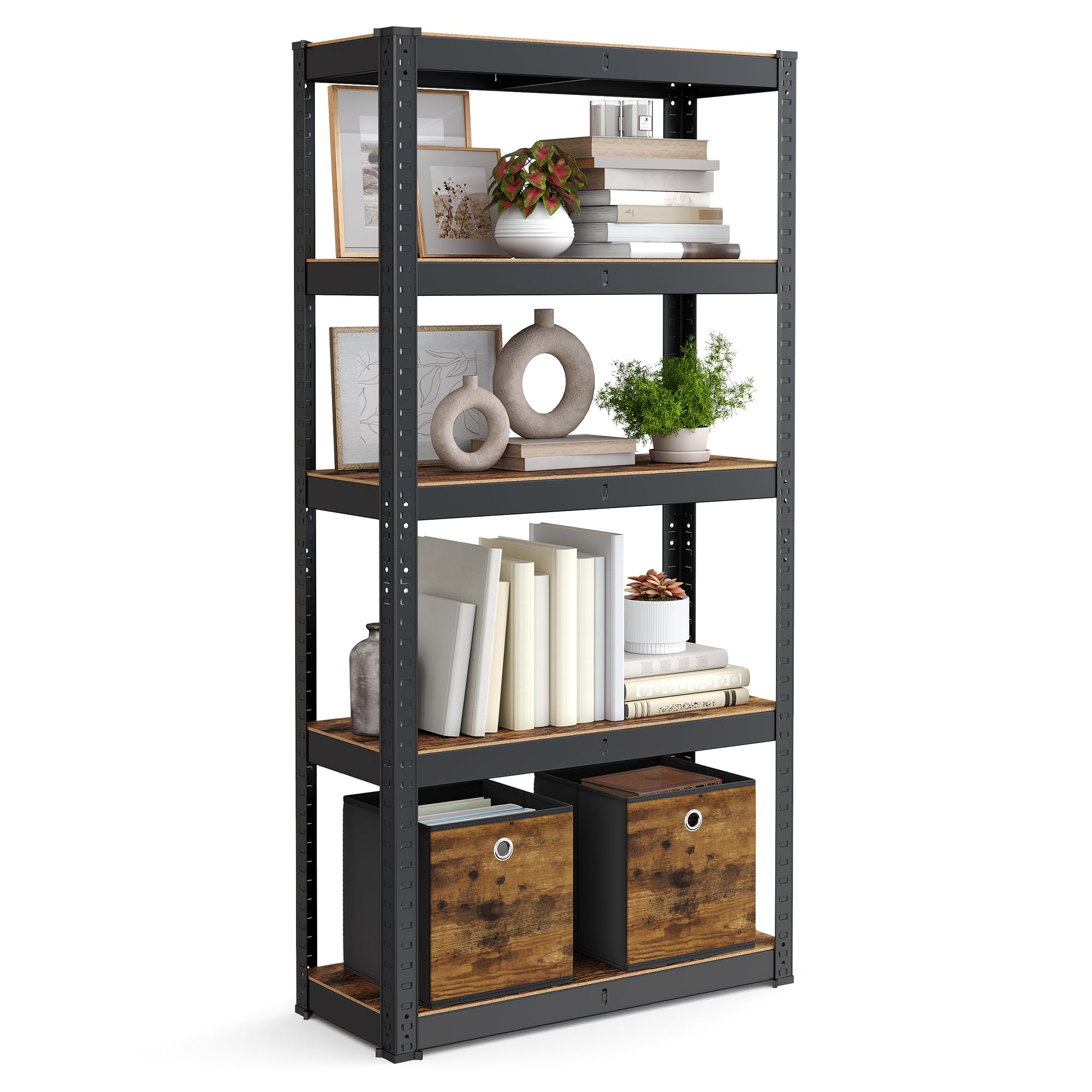SONGMICS Shelving Unit - 650 kg Total Capacity | 30x75x150 cm | Rustic Brown & Black