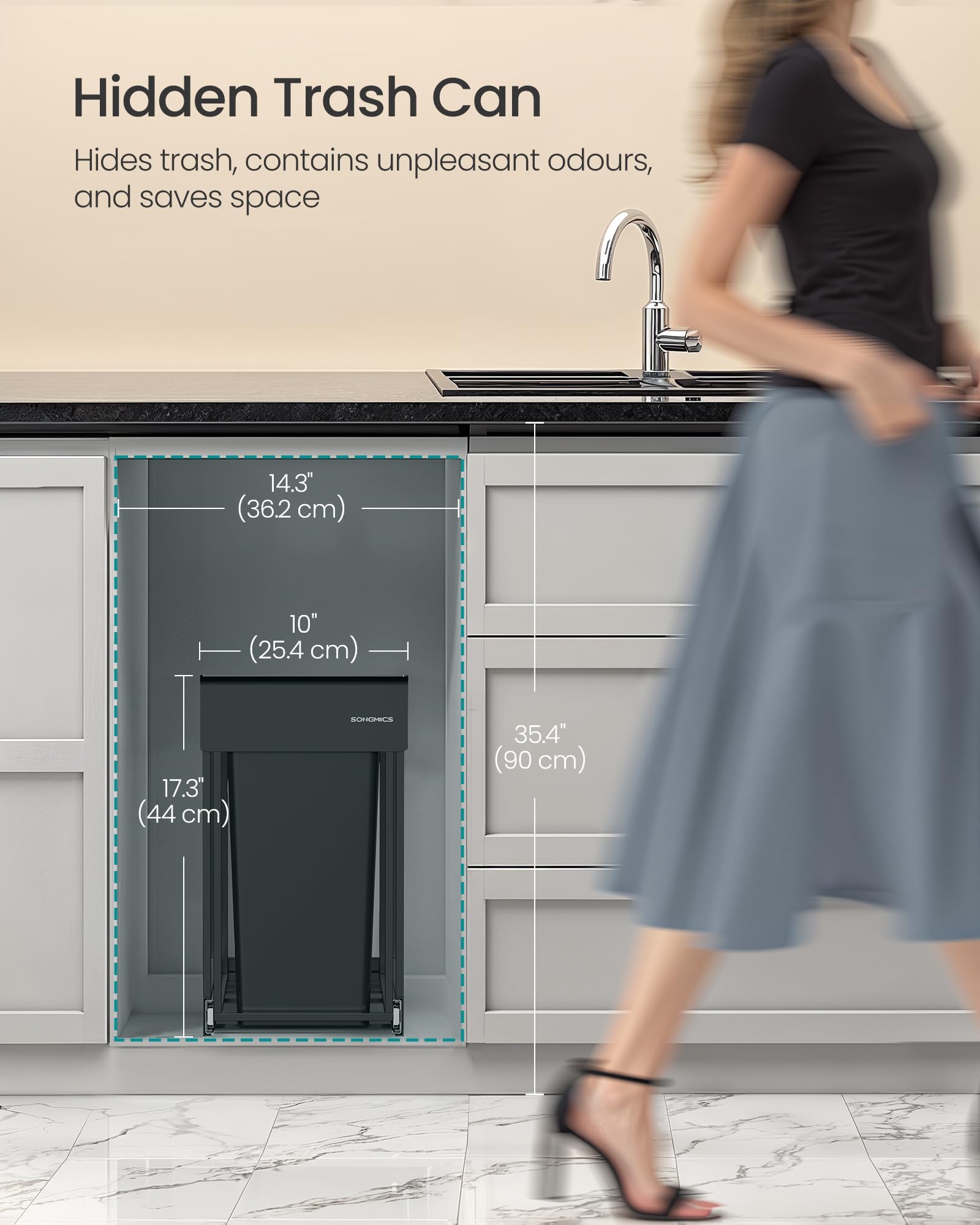 SONGMICS Built-in Kitchen Waste Separation System - 2 Compartments (2 x 15L) | Alloy Steel Frame 3