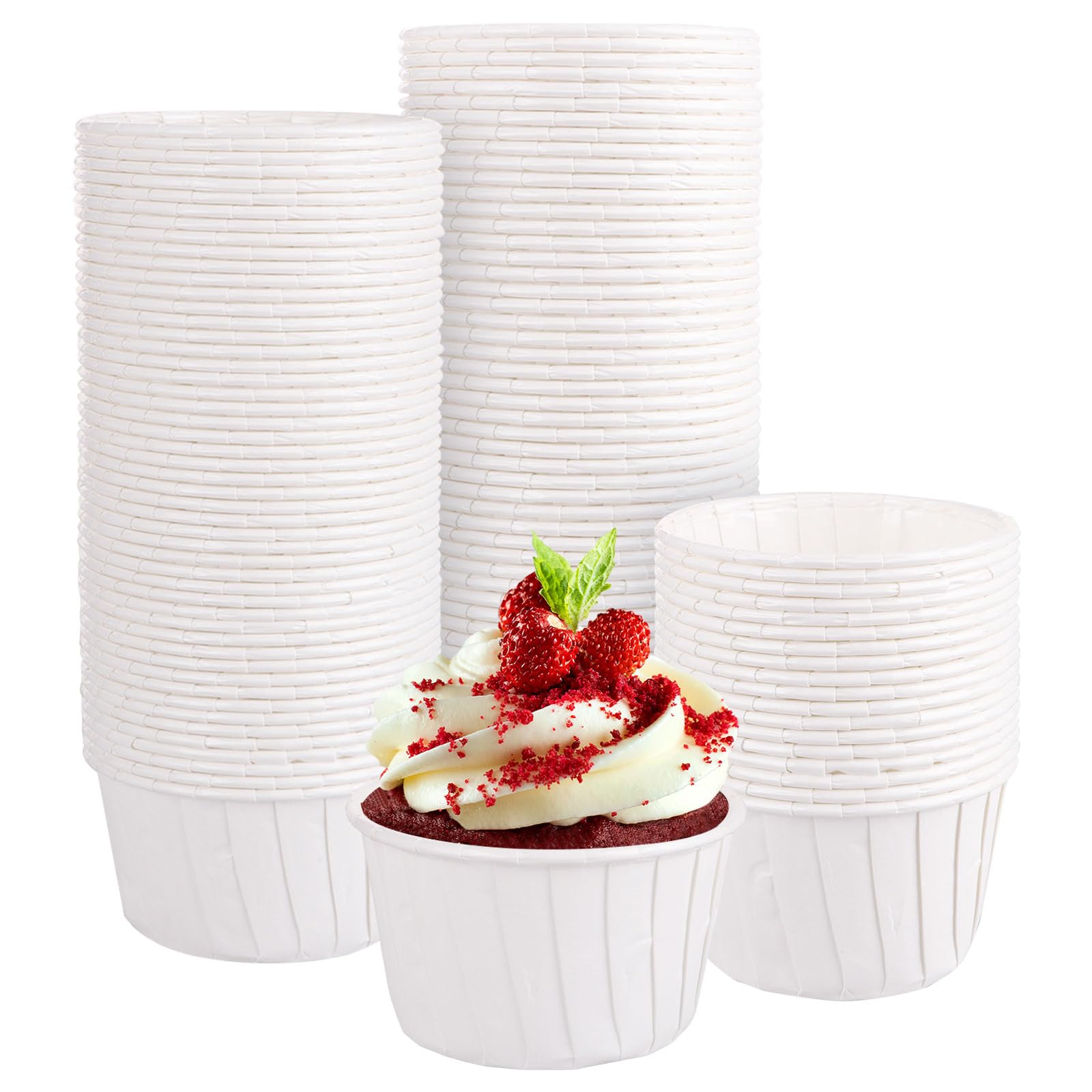 ASelected 100Pcs White Greaseproof Cupcake Liners | Standard Size 50x65x40mm | Food-Grade Paper 1