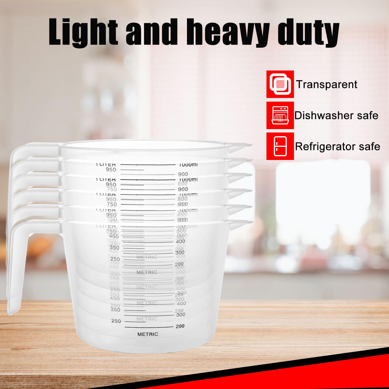 ASelected 3 Pack 1 Litre Plastic Measuring Jugs - Clear, Lightweight, Double Scale 3