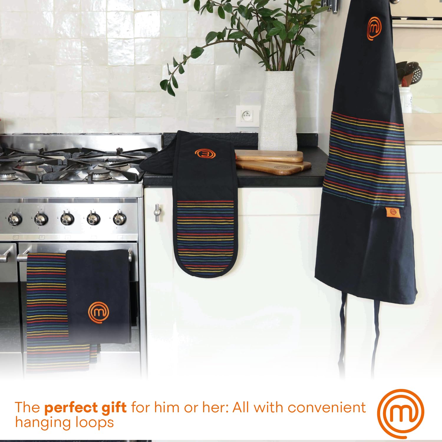MasterChef Double Oven Gloves - Heat Resistant Cotton Mitts up to 250°C | Vivid Black 7