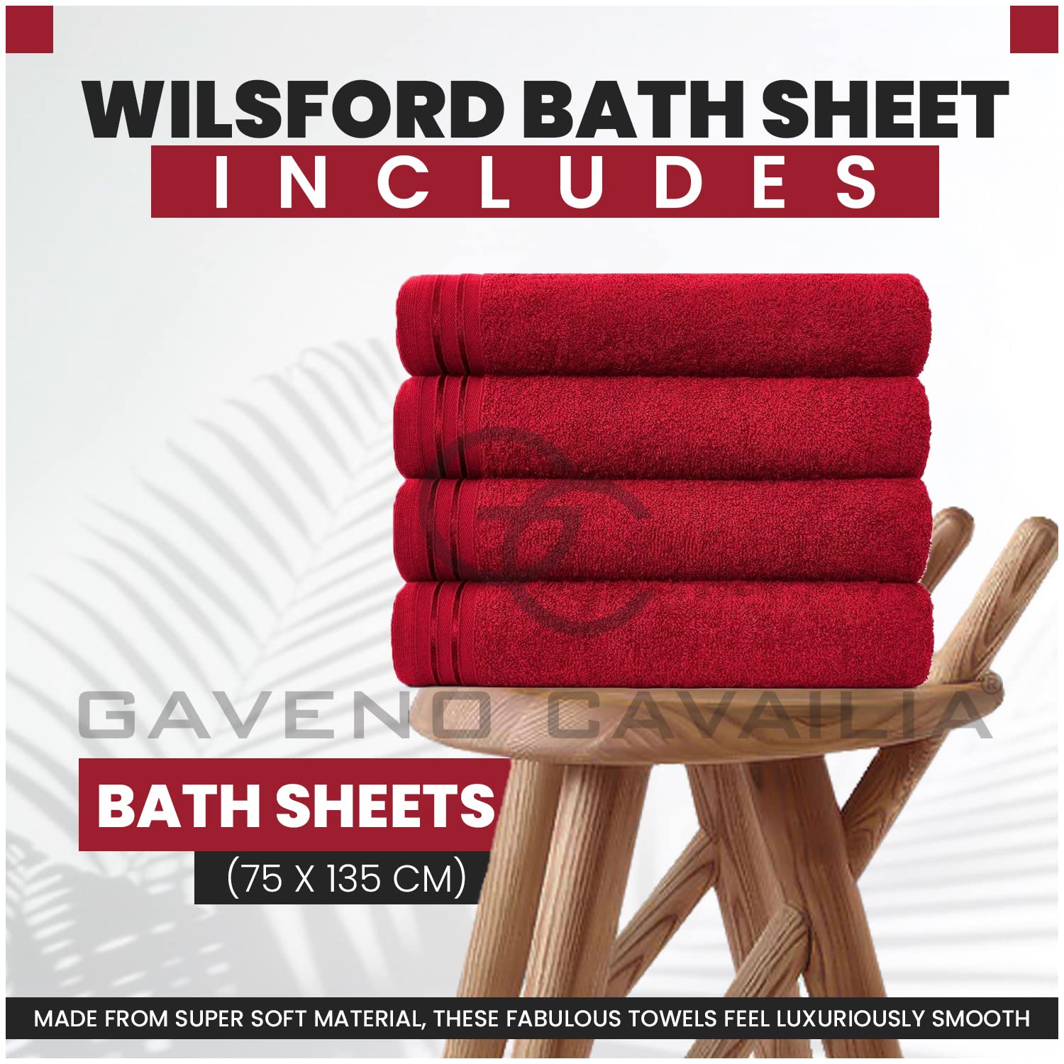 GC GAVENO CAVAILIA Wilsford Bath Sheets - 4 Pack Egyptian Cotton, 450 GSM, Red, 75 x 135 cm 3
