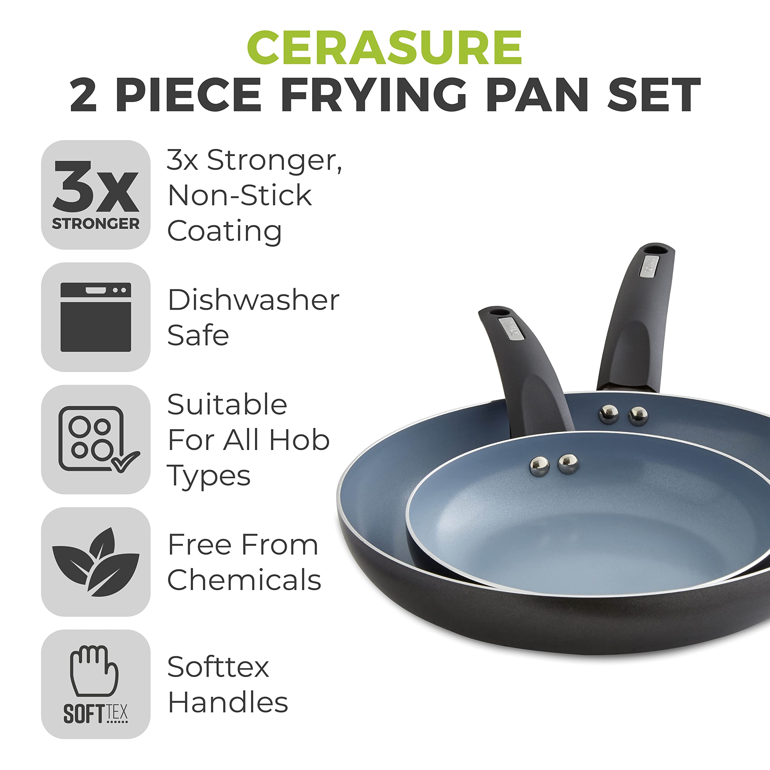 Tower T80300 Cerasure Induction Frying Pan Set - 2 Piece (20/28 cm) | Non-Stick Ceramic | Cool Handles 2