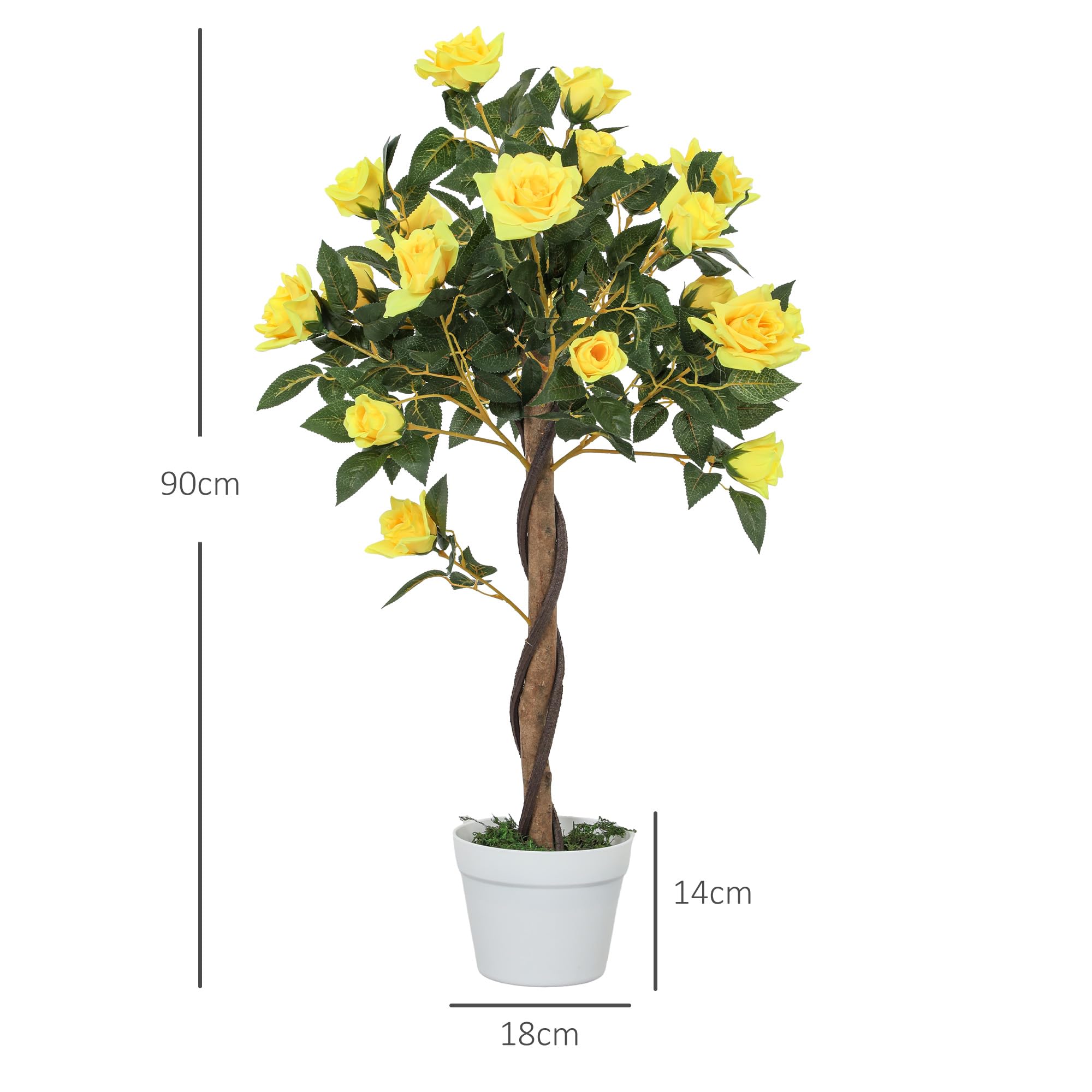 Outsunny Set of 2 Artificial Rose Trees - 90cm Yellow Faux Plant with Pot | UV-Resistant 7