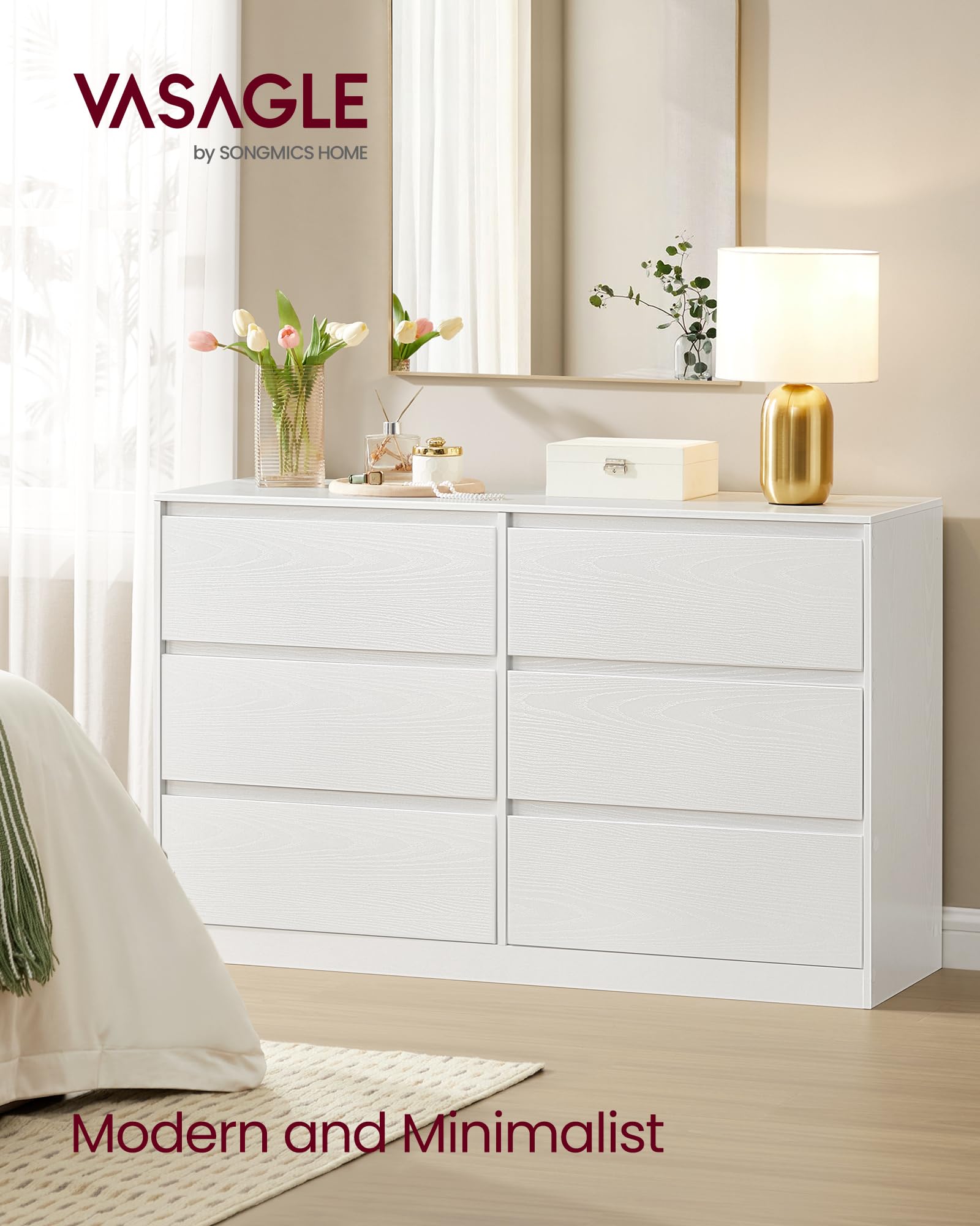 VASAGLE KAILYN Collection Chest of Drawers - 6 Drawers | Snow White | Particleboard & MDF 3